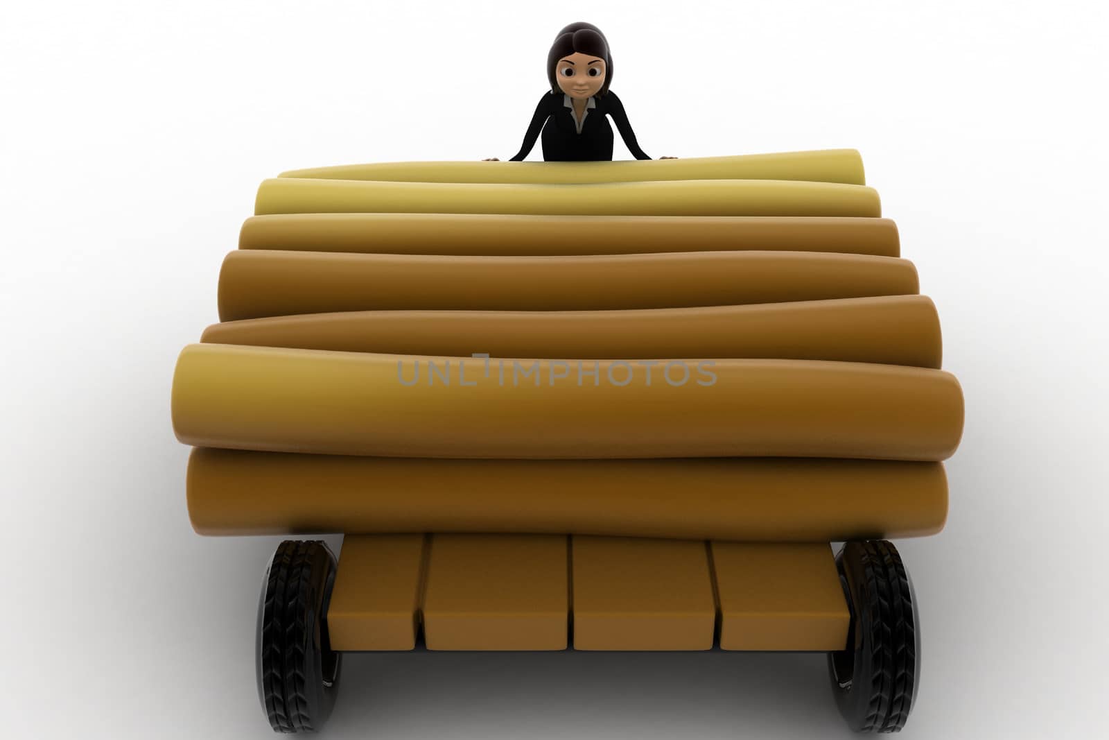 3d woman draw timber on hand truck concept by touchmenithin@gmail.com