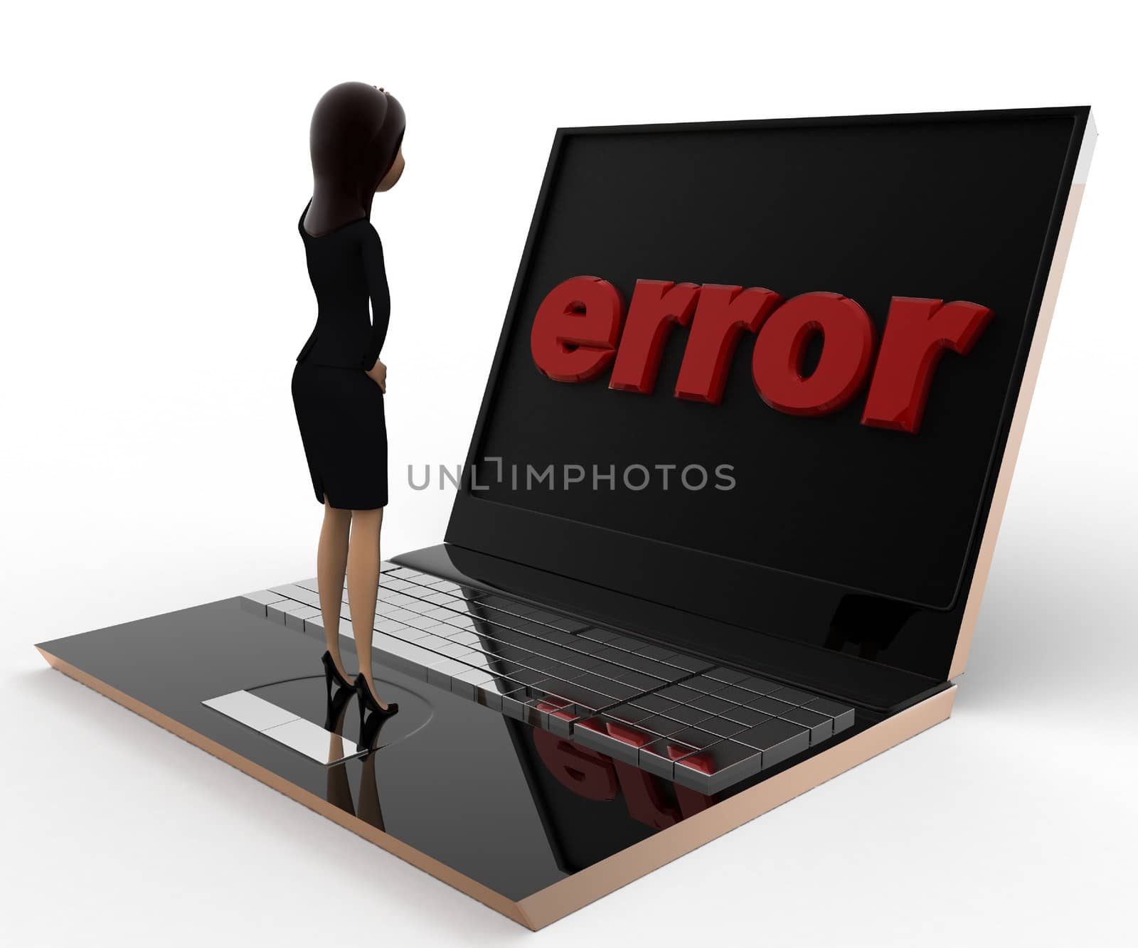 3d woman found error on laptop screen concept by touchmenithin@gmail.com