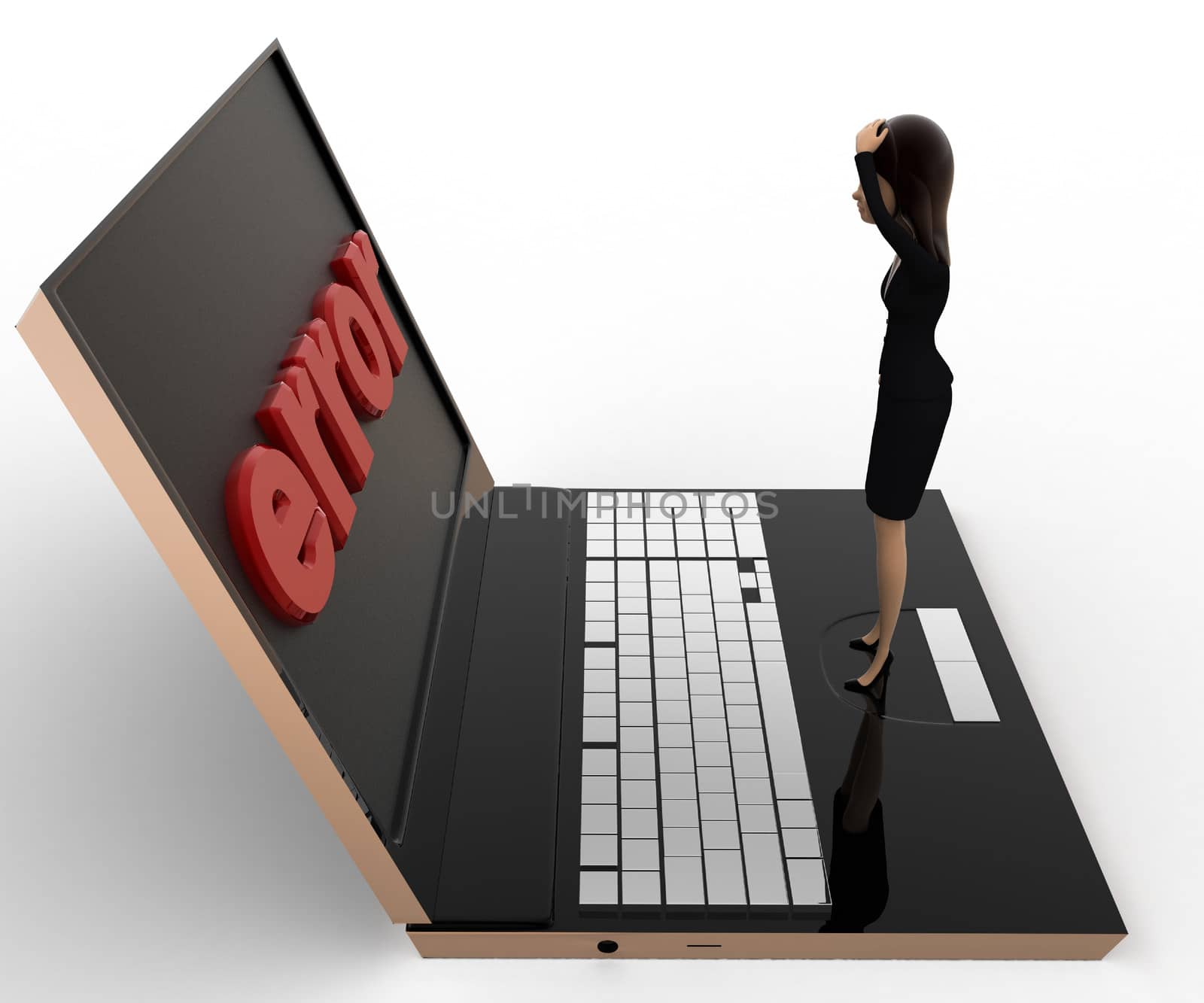 3d woman found error on laptop screen concept by touchmenithin@gmail.com