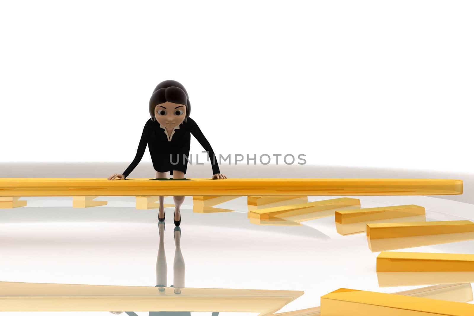 3d woman pushing lever of clock concept on white background, front angle view