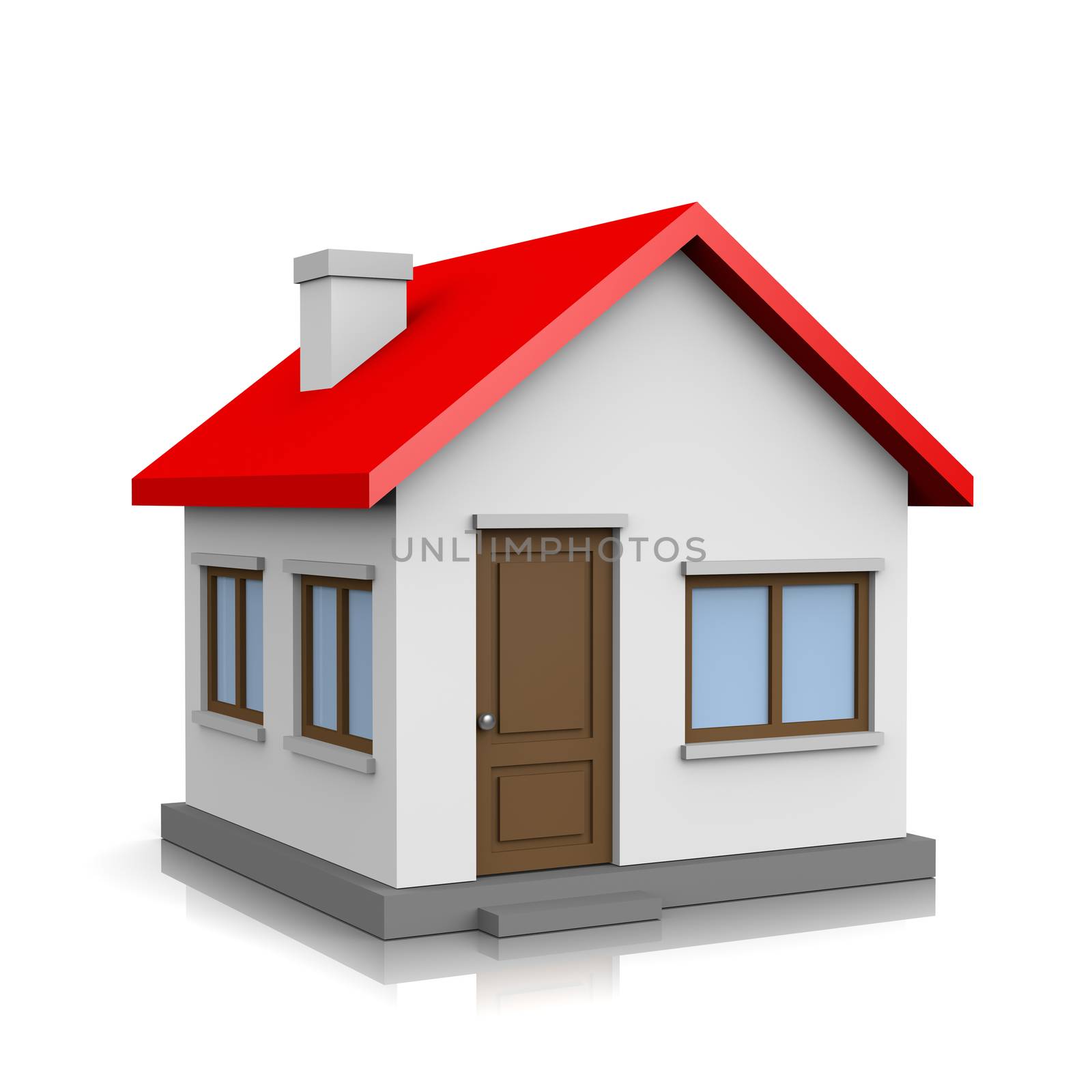 White 3D House with Red Roof on White Background Illustration