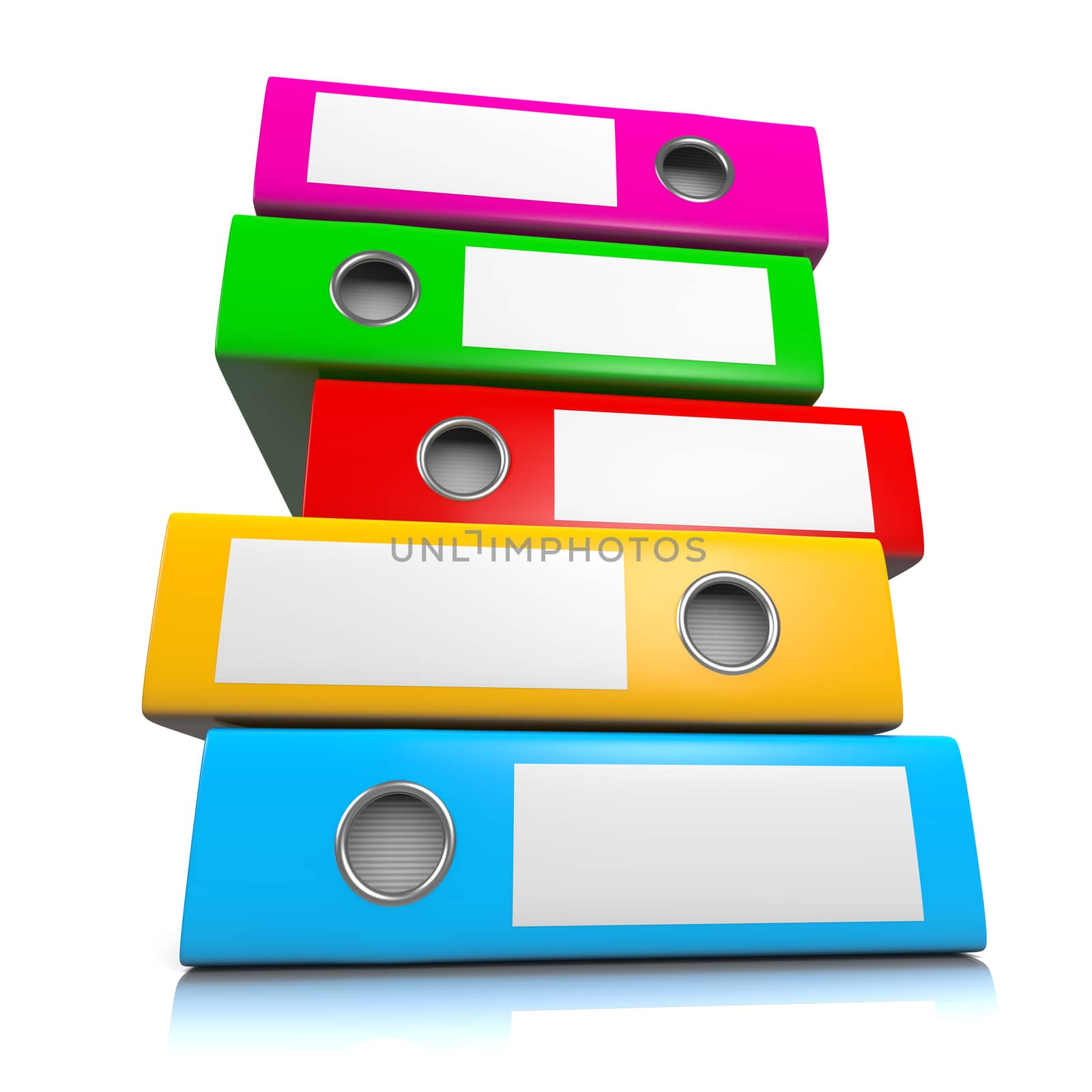 Heap of Colorful Binders Isolated on White Background 3D Illustration, Workload Concept