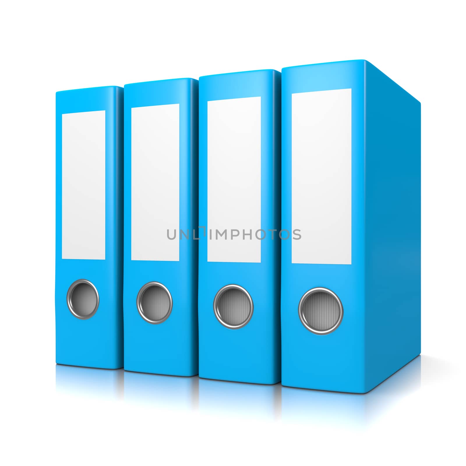 Set of Four Blue Binders Isolated on White Background 3D Illustration