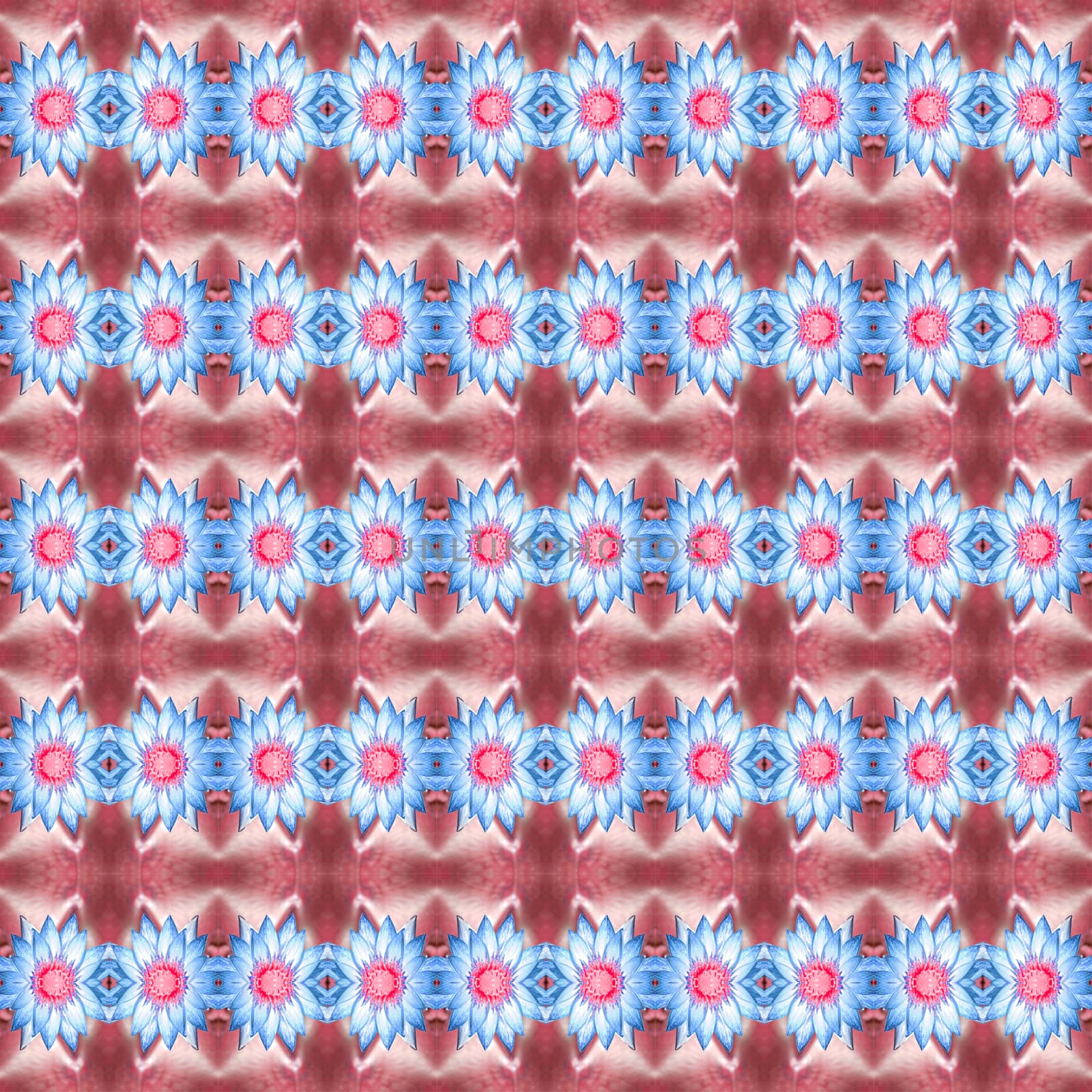 Beautiful blue waterlily or lotus blossom flower in pond seamless use as pattern and wallpaper.