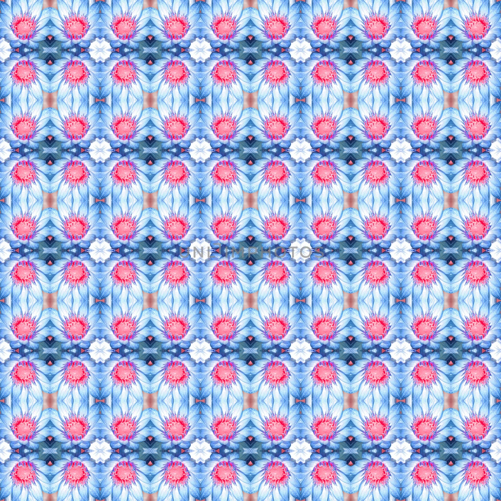 Beautiful blue waterlily or lotus blossom flower in pond seamless use as pattern and wallpaper.