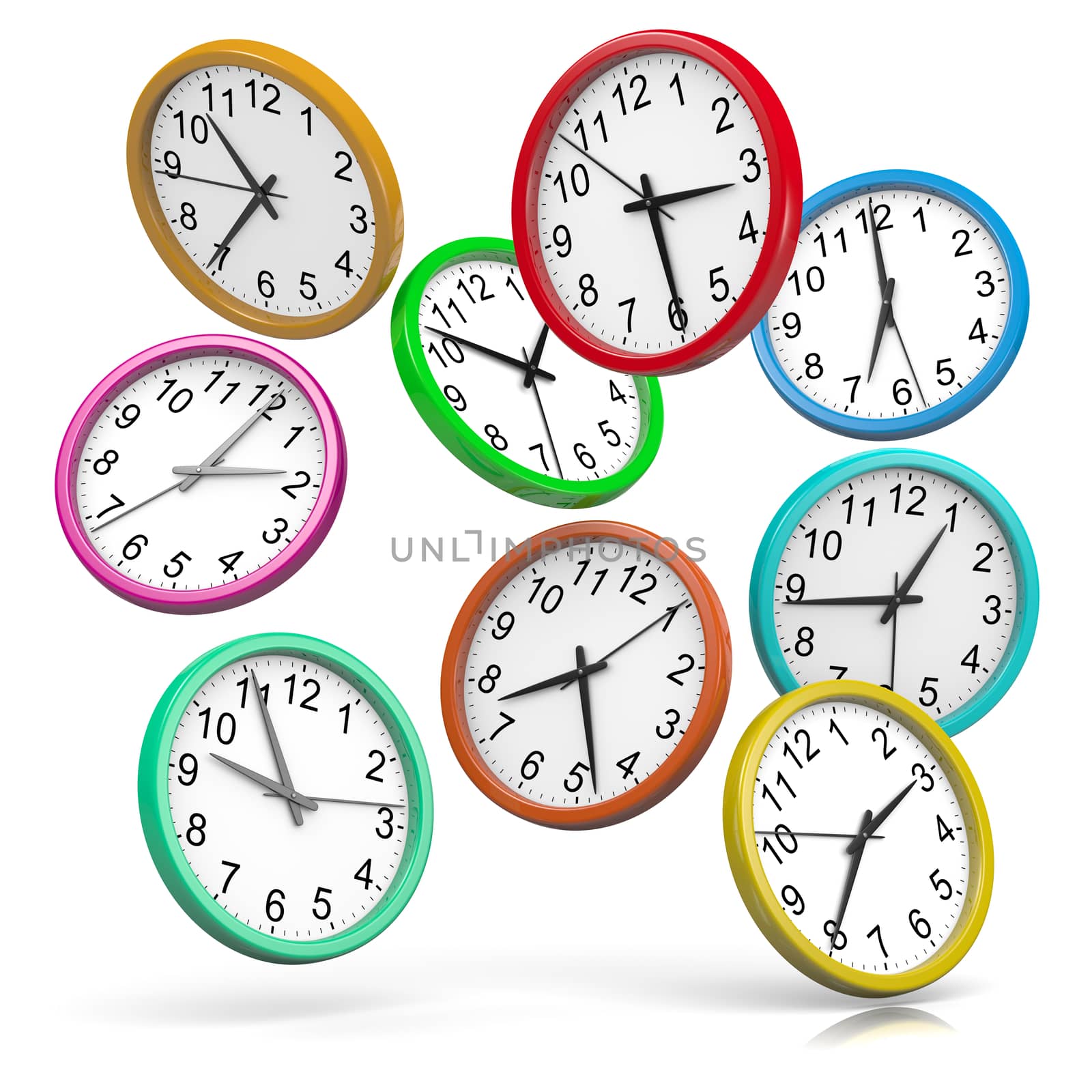 Colorful Clocks Falling Down by make