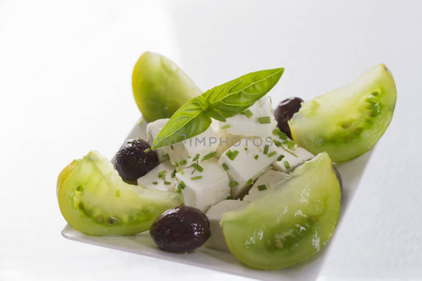 Traditional Greek feta cheese salad with black olives