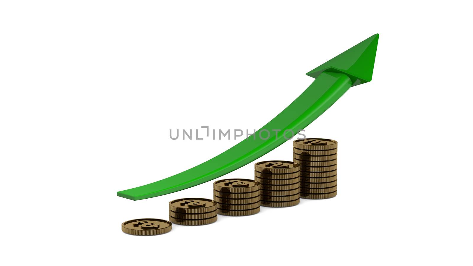 Business profit growth graph chart with reflection, isolated on white background.