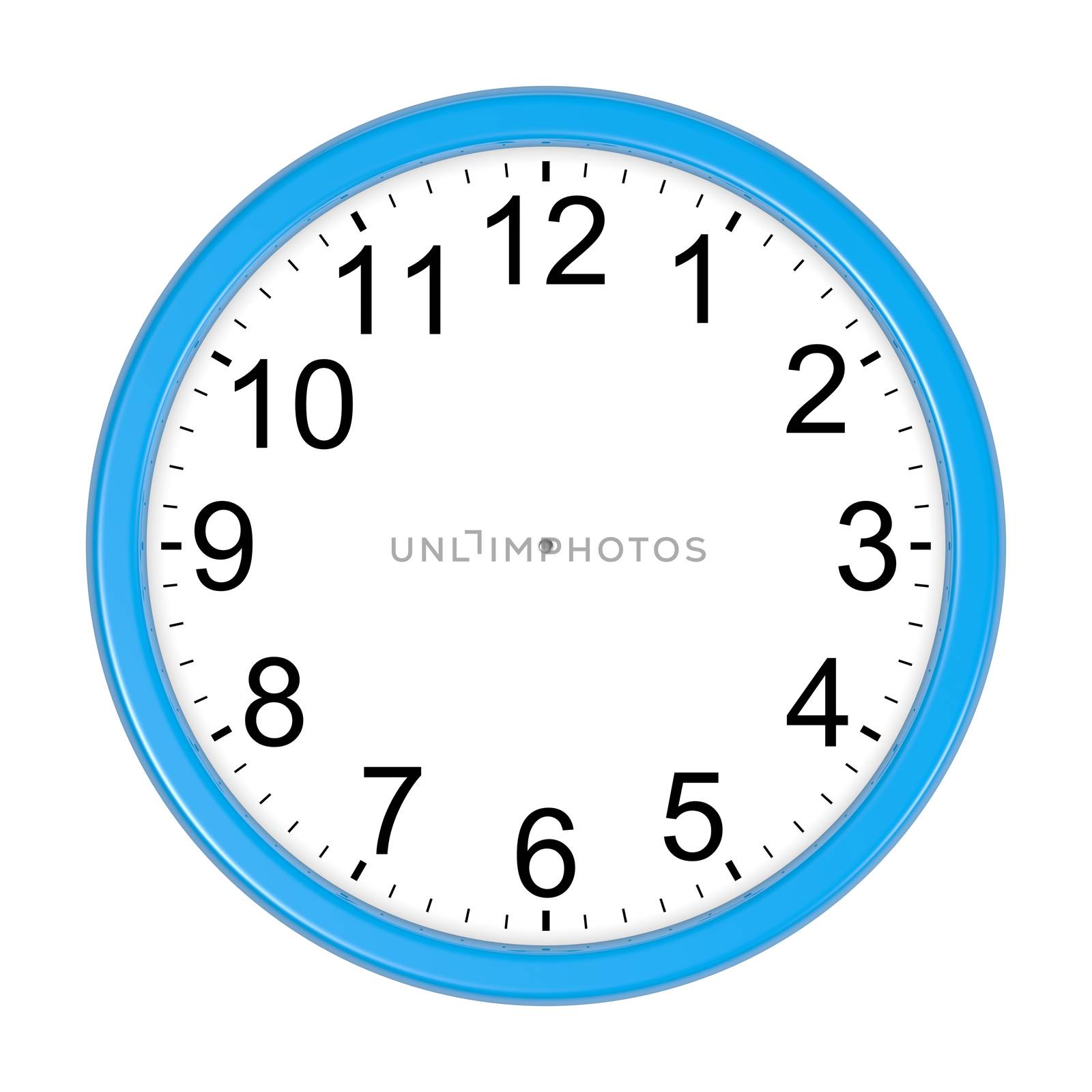 Customizable Blue Round Wall Clock Isolated on White Background 3D Illustration