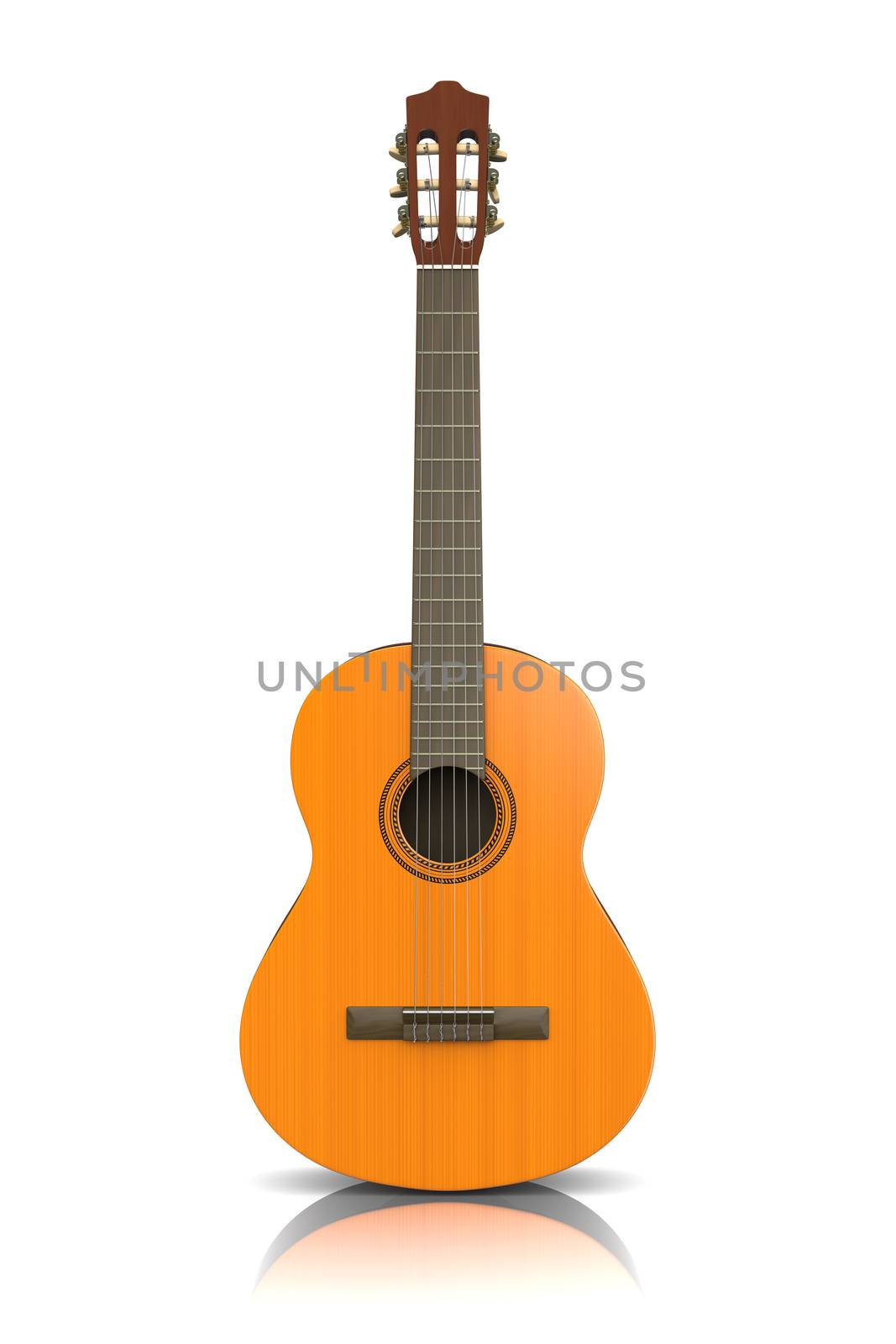 Classical Guitar on White Background 3D Photorealistic Illustration