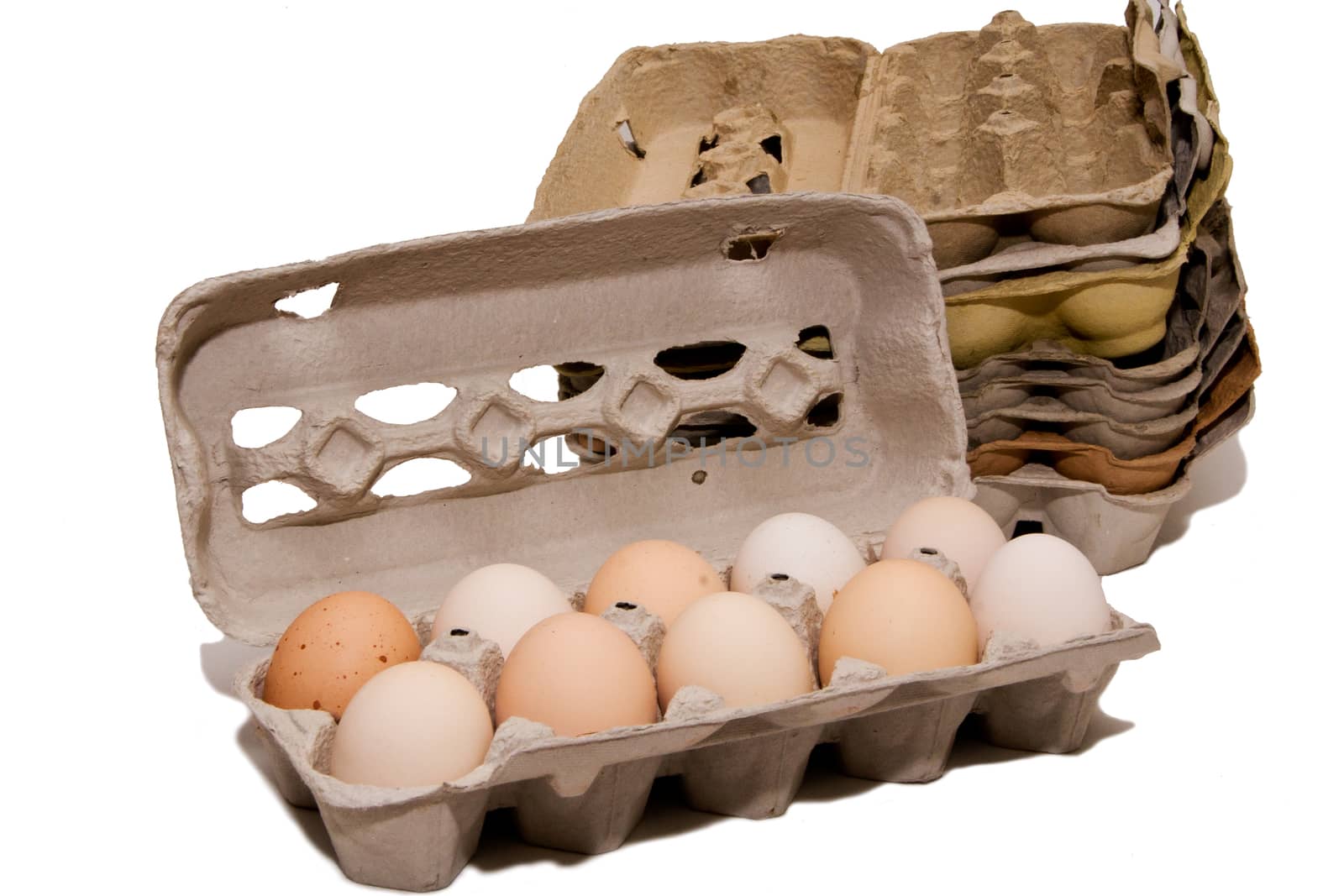 Fresh eggs from the farm and egg cartons.