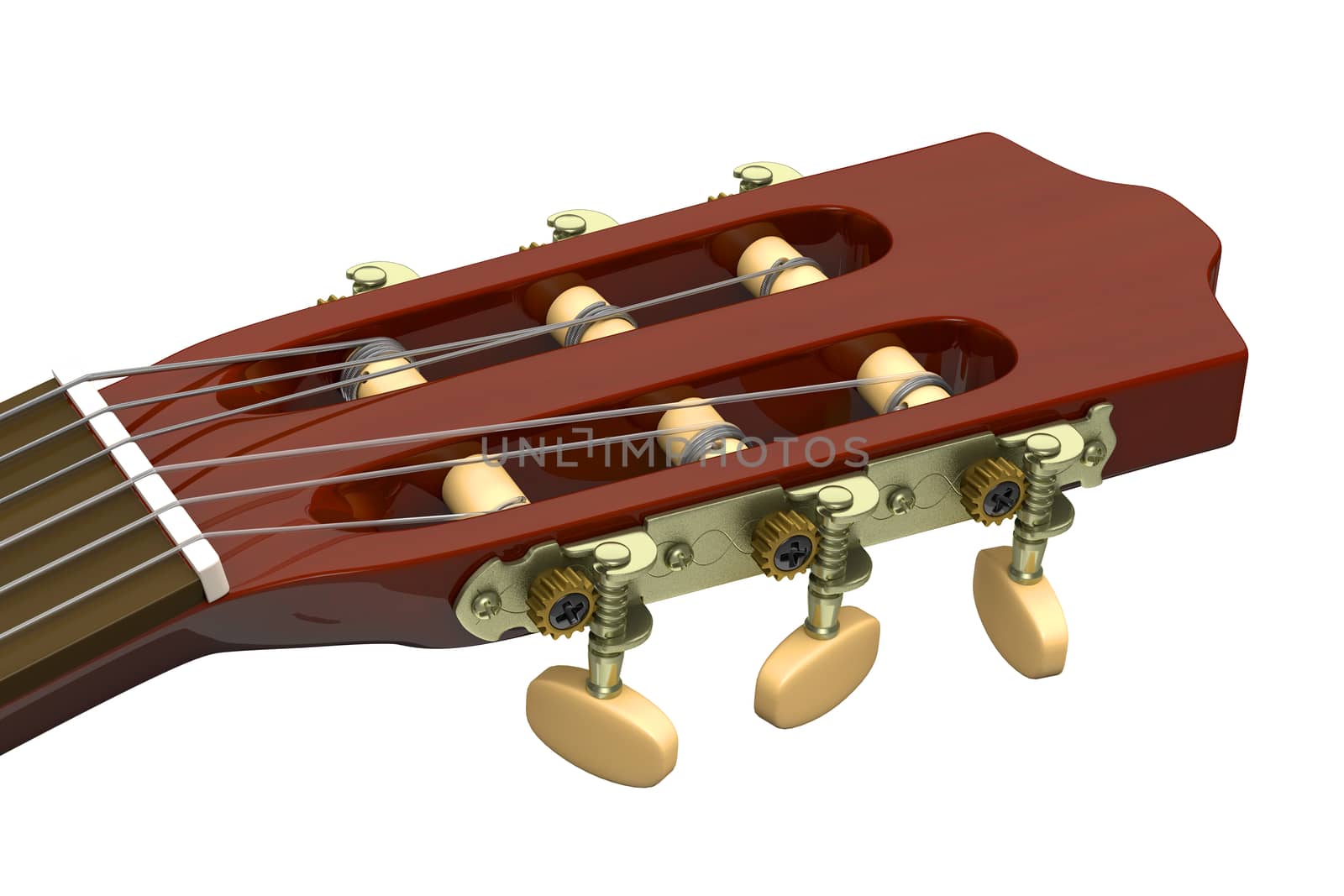 Classical Guitar Headstock Closeup on White Background