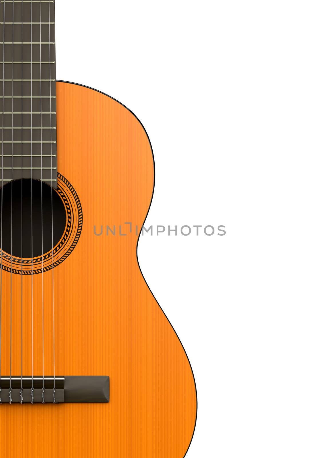 Classical Guitar Body Closeup on White Background