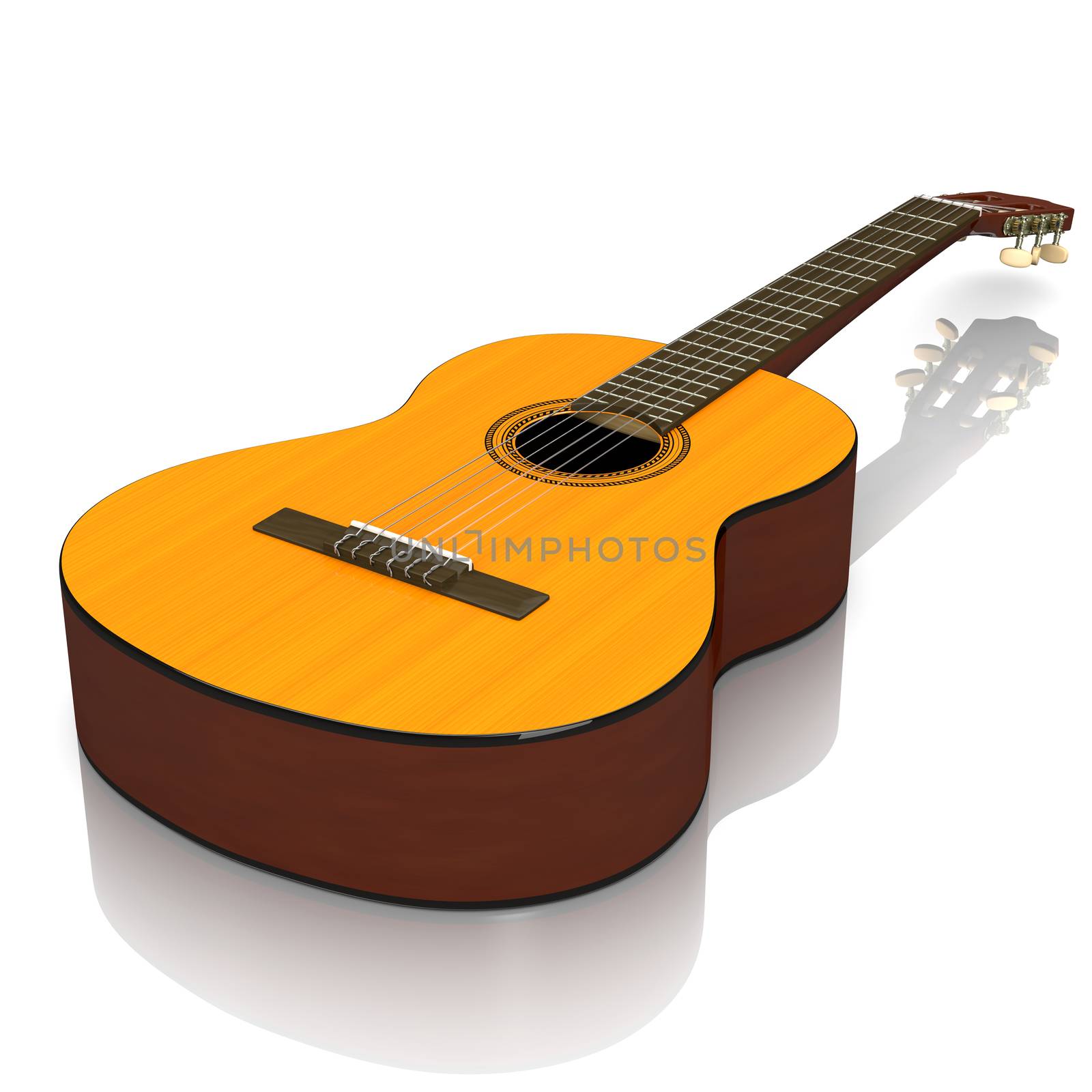 Classical Guitar on White Background 3D Illustration