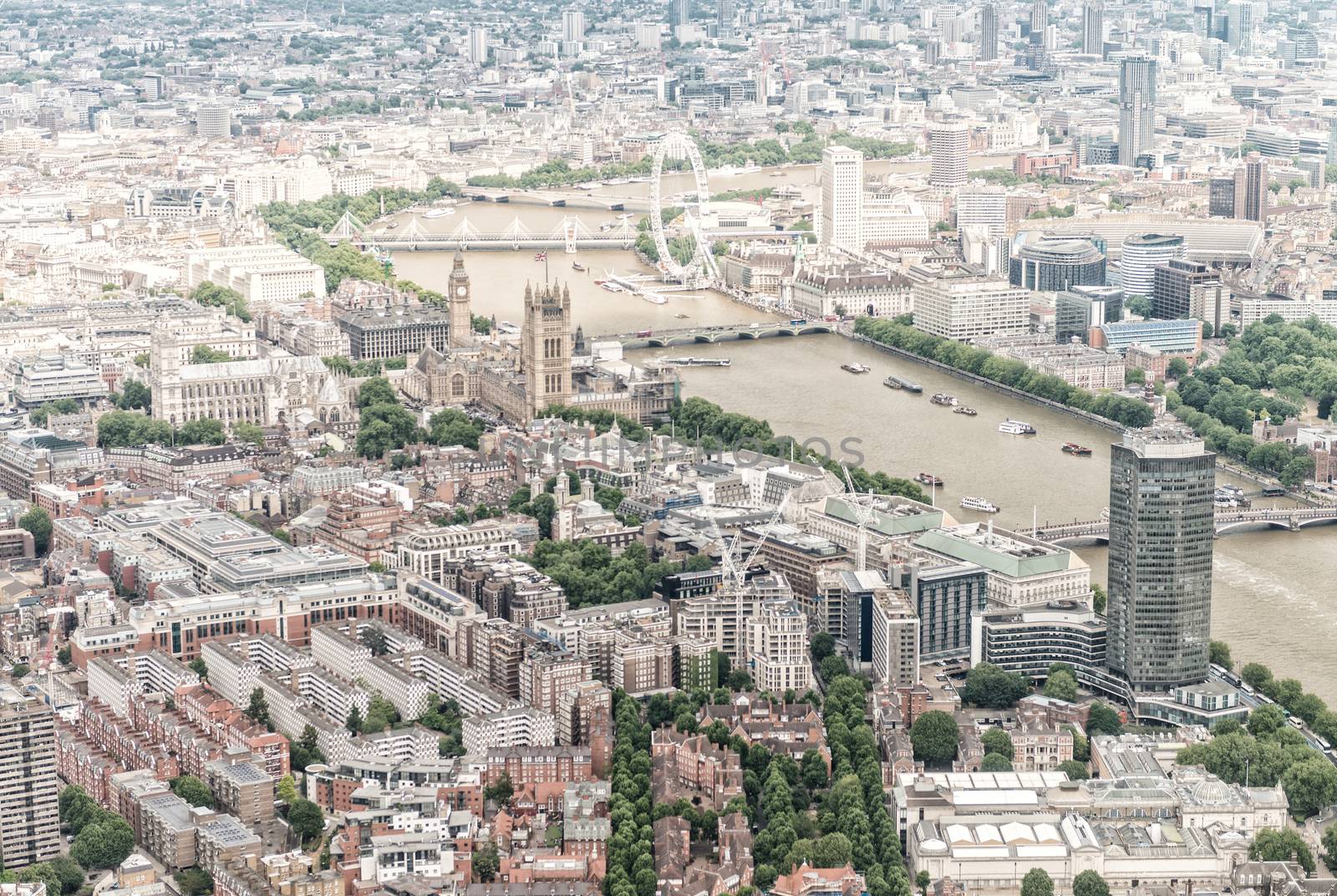 London aerial view of Westminster area and Thames river by jovannig