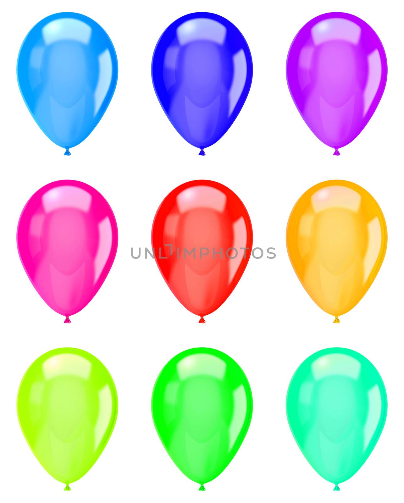 Vibrant Color Isolated Balloons Collection on White Background Illustration