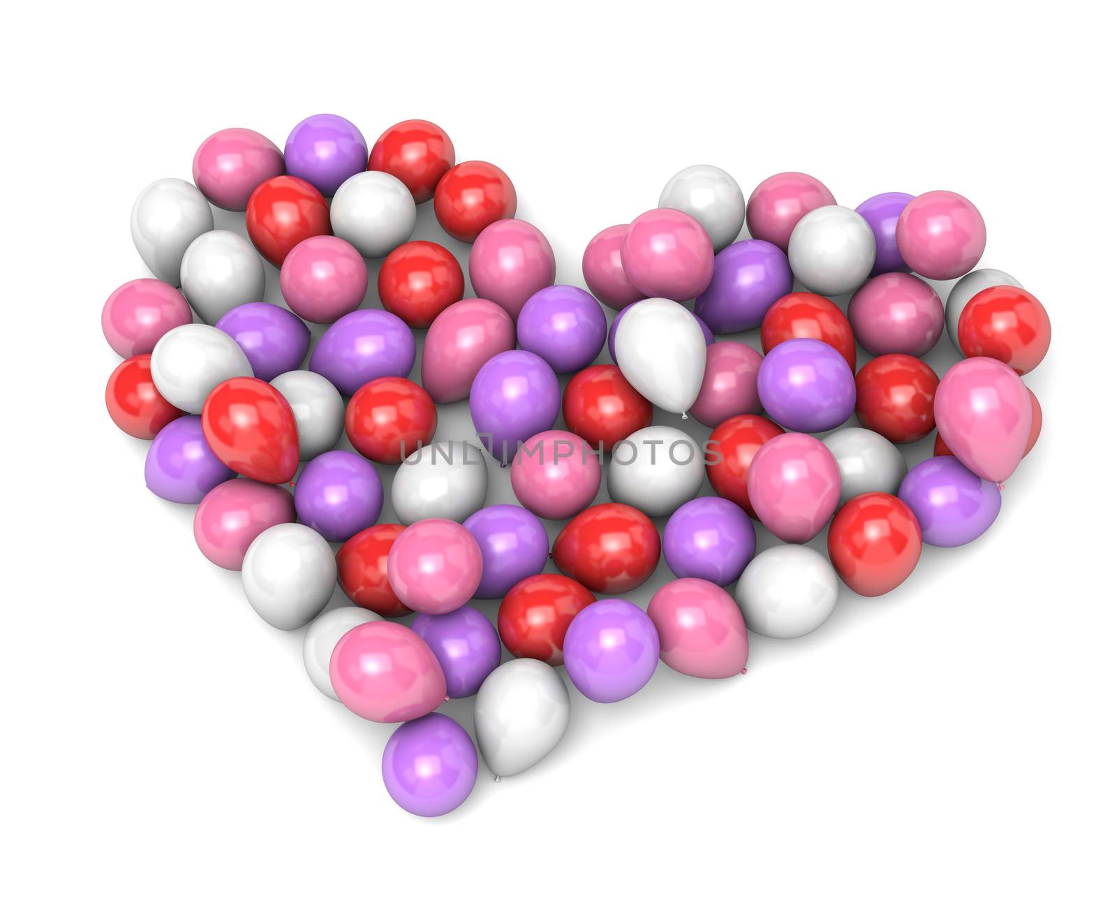 Romantic Color Balloons Arranged as Heart Shape on White Background 3D Illustration