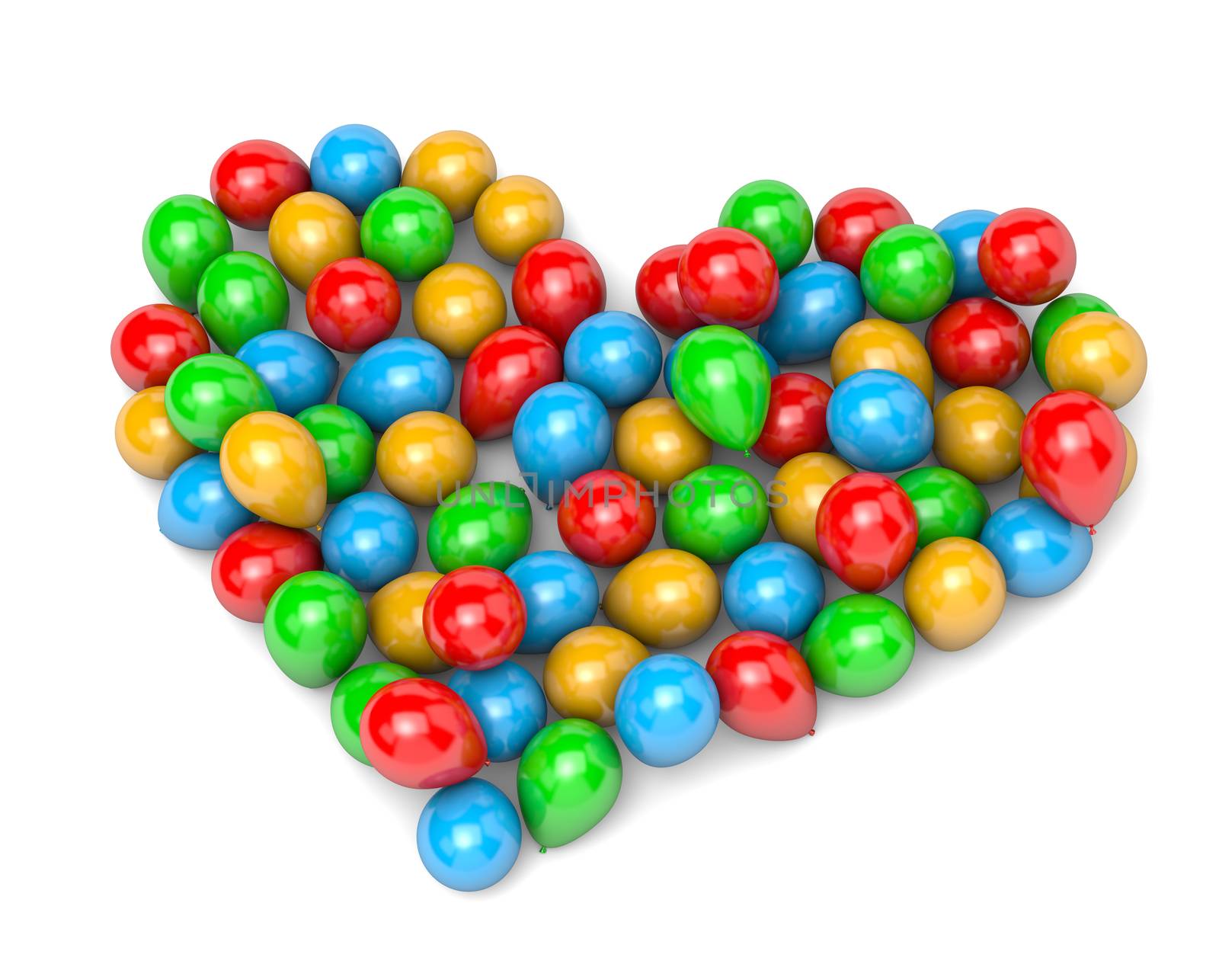 Vibrant Color Balloons Arranged as Heart Shape on White Background 3D Illustration