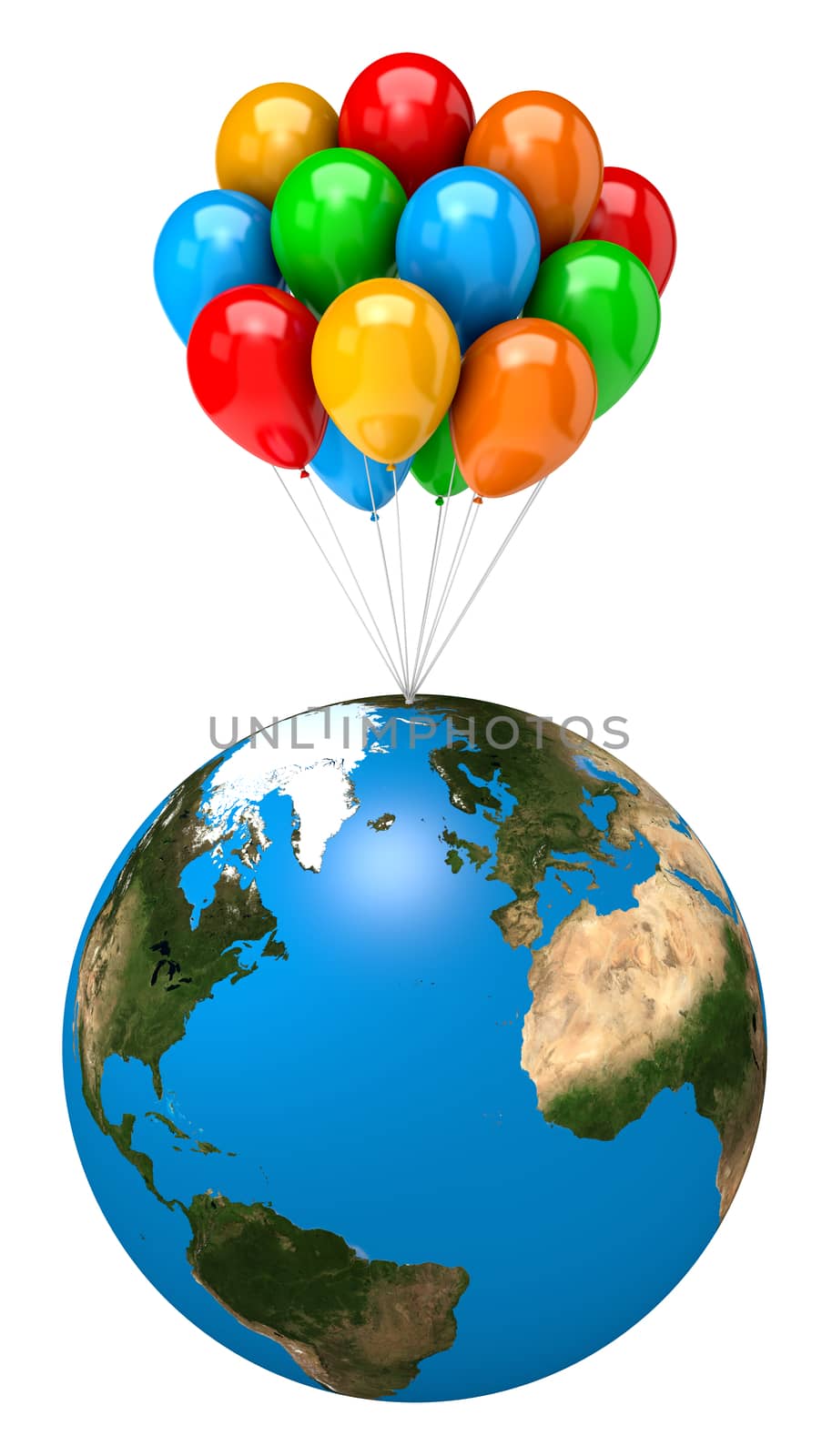 Bunch of Balloons Holding Up the Earth Planet by make