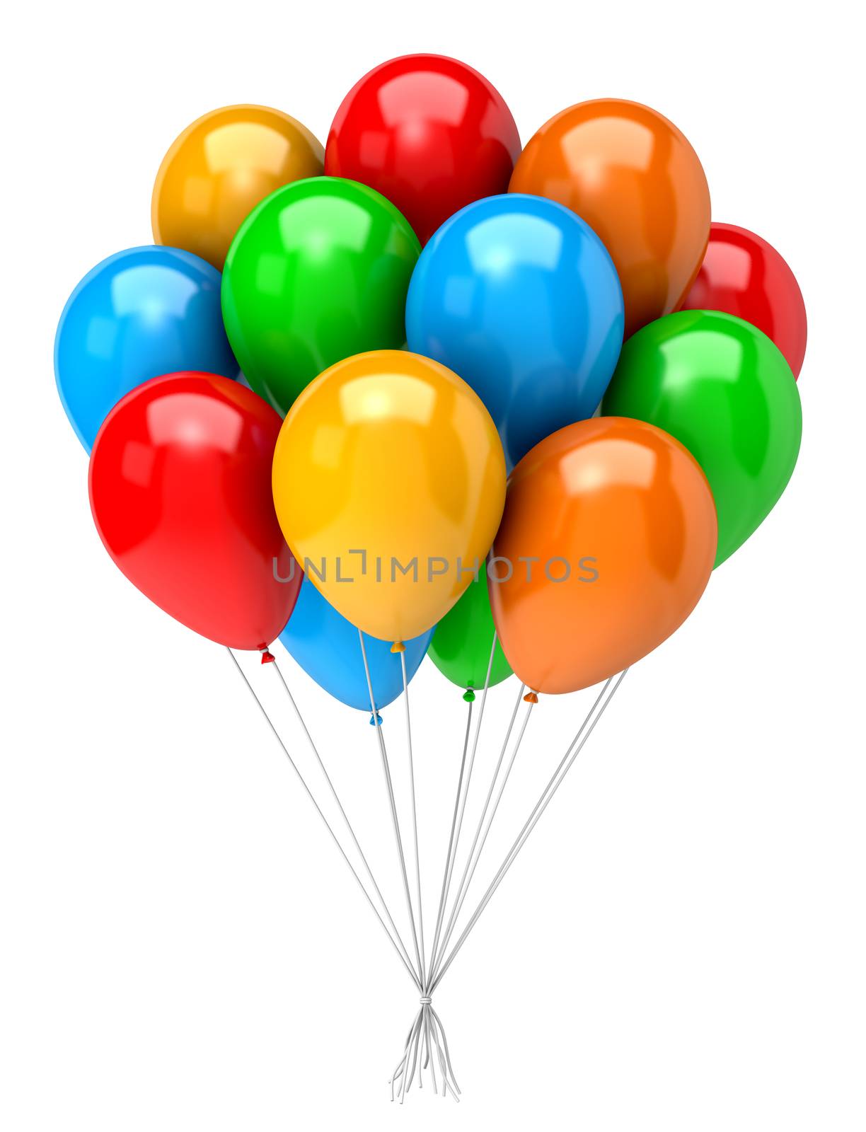 Bunch of Vibrant Color Balloons on White Background 3D Illustration