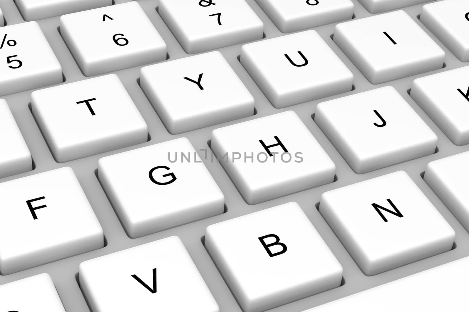 White Personal Computer Keyboard Close-up 3D Illustration