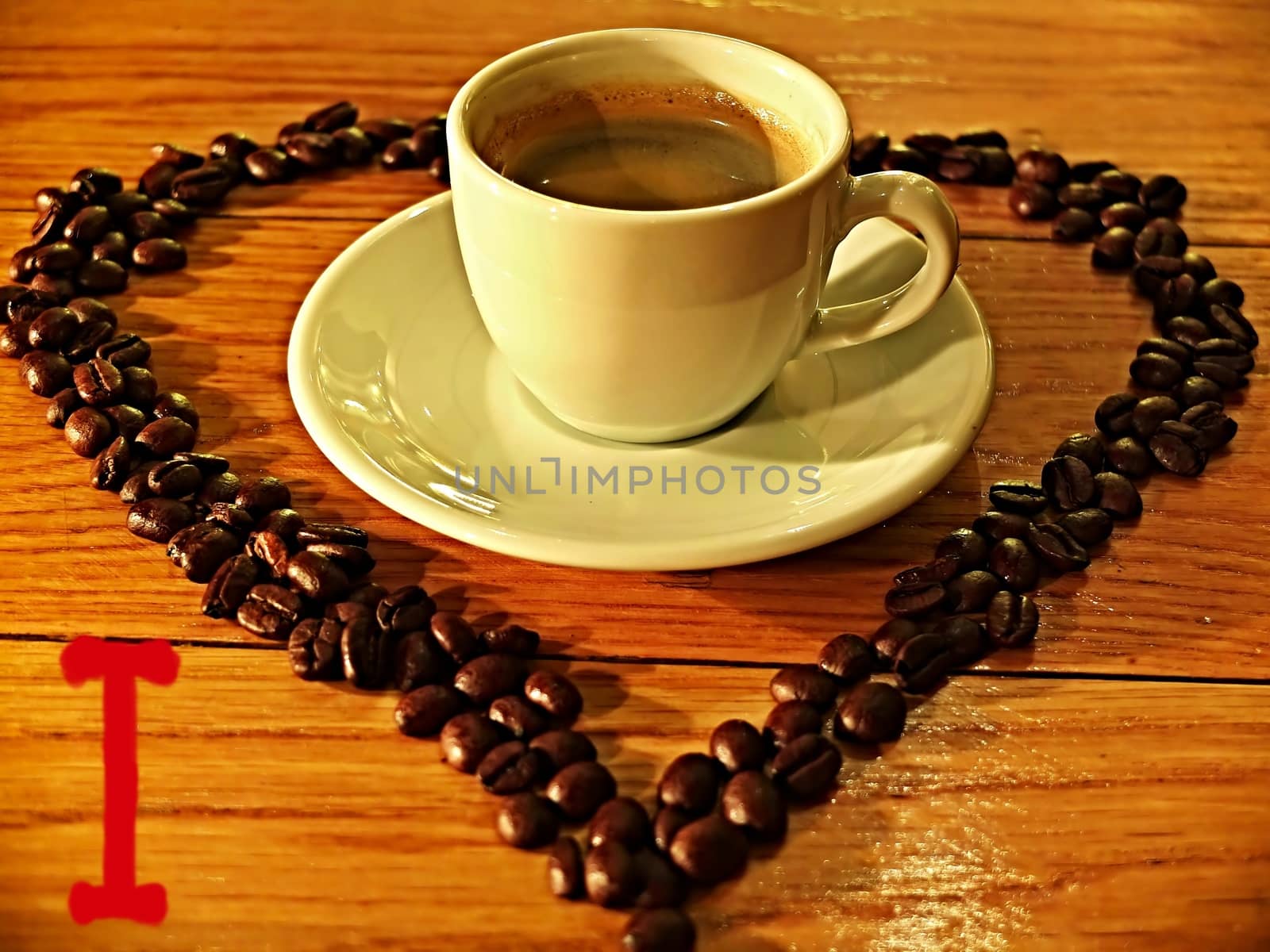 LOVE COFFEE made of coffee beans and espresso cup