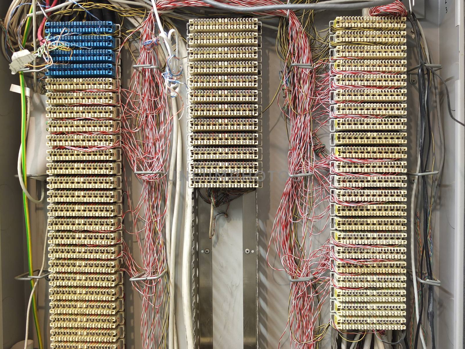 Phone junction box, switchboard with lots of cables