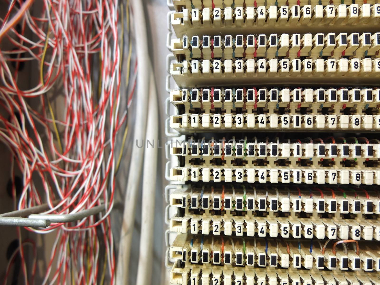 Phone junction box, switchboard with lots of cables