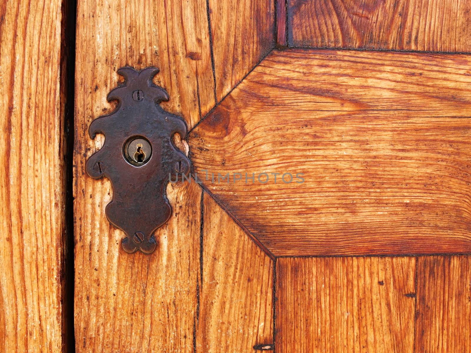 Wooden gate doors with ancient iron locker