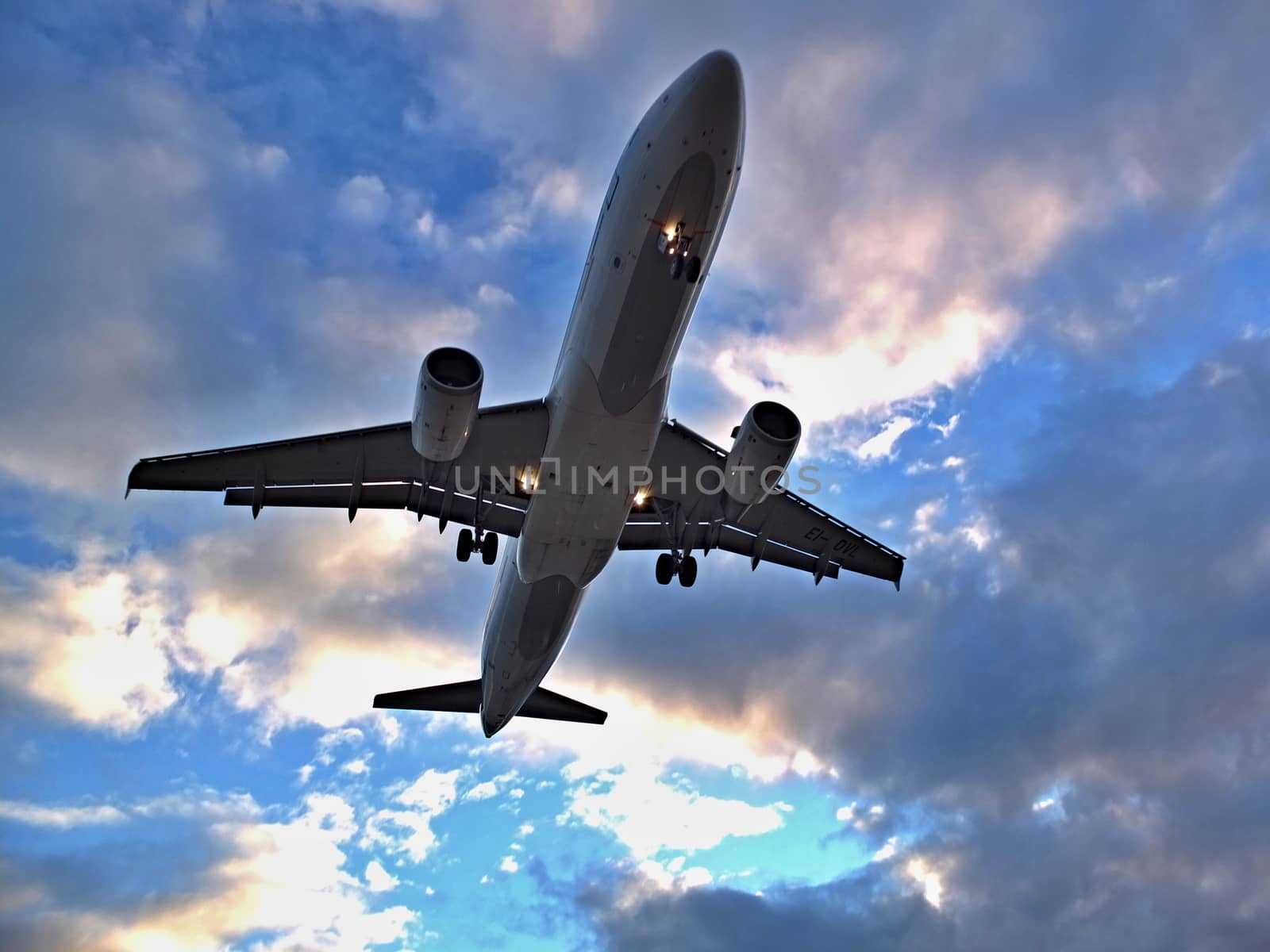 An airplane landing at Lanzarote airport