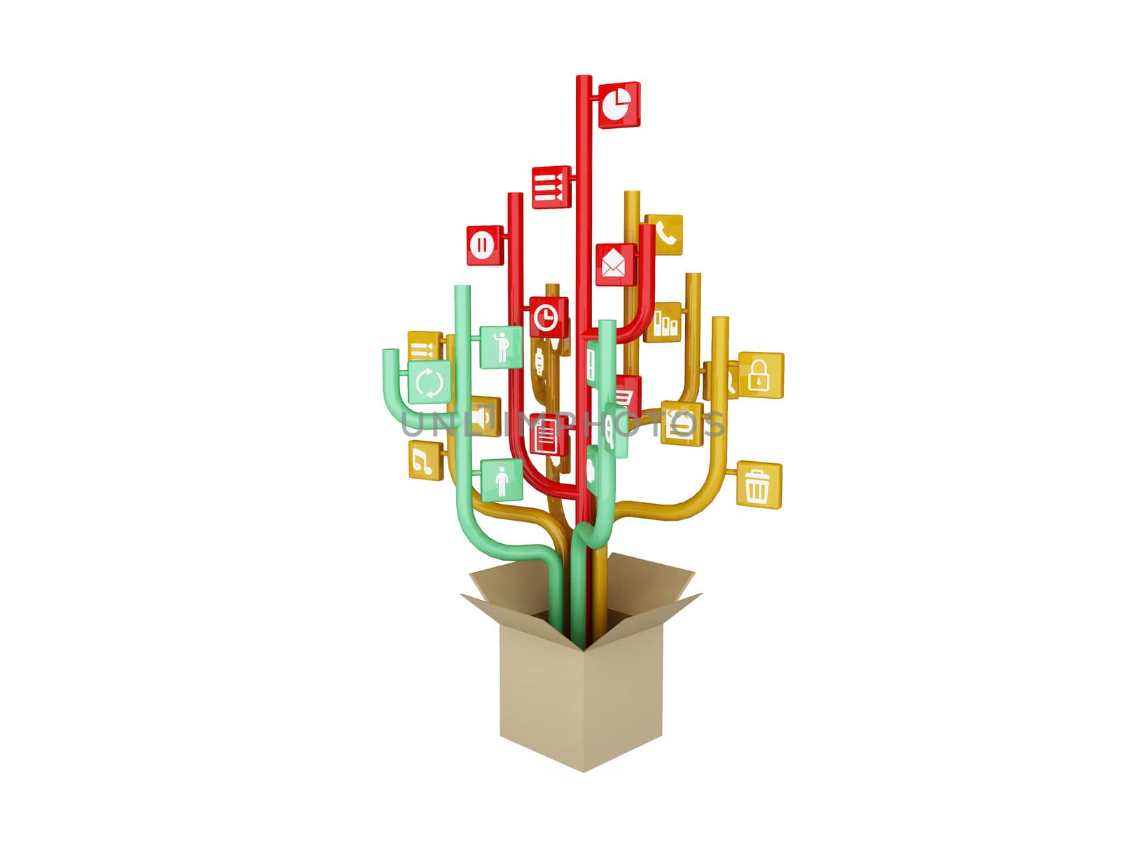 the tree consisting of the icons on the topic of social media. Out of the Box