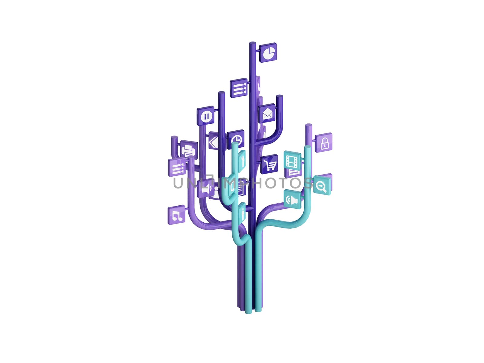 the tree consisting of the icons on the topic of social media by teerawit