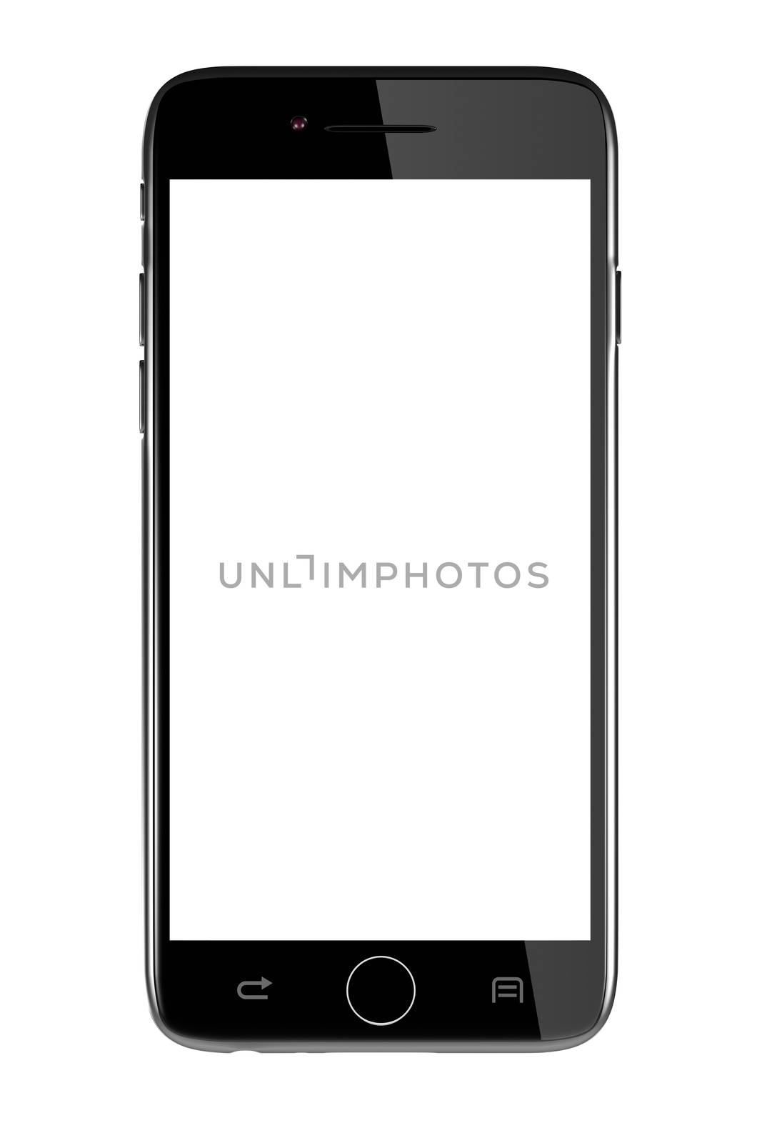 Standing Metallic Smartphone with White Blank Display on White Background 3D Illustration