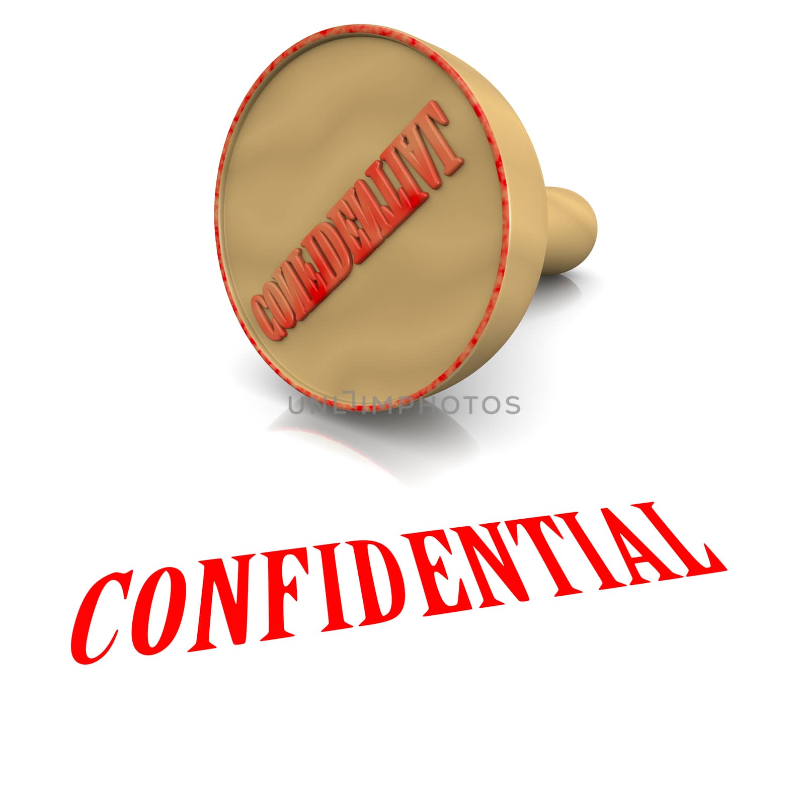 Confidential Red Ink Text Wooden Stamp on White Background 3D Illustration