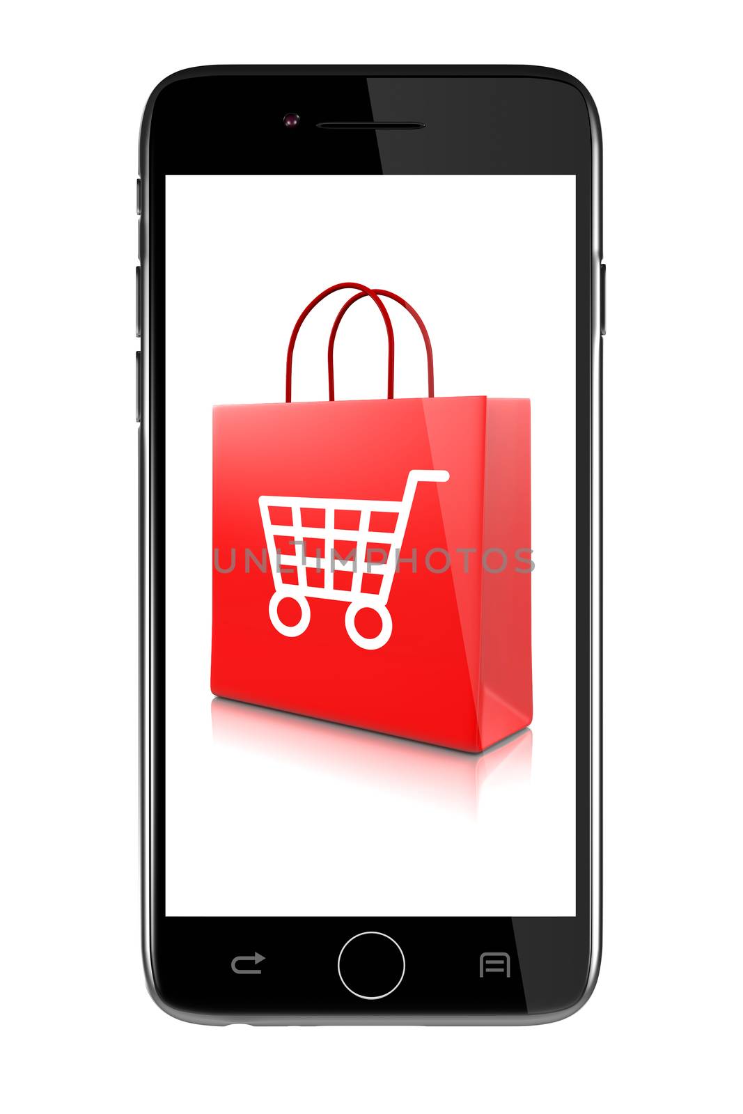 Smartphone Showing Shopping Bags with Shopping Cart Symbol Isolated on White Background Illustration, Online Discount Concept
