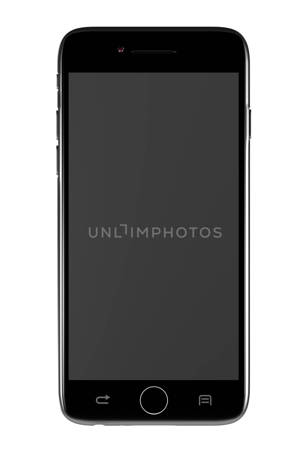 Standing Metallic Smartphone Turned Off with Blank Display on White Background 3D Illustration