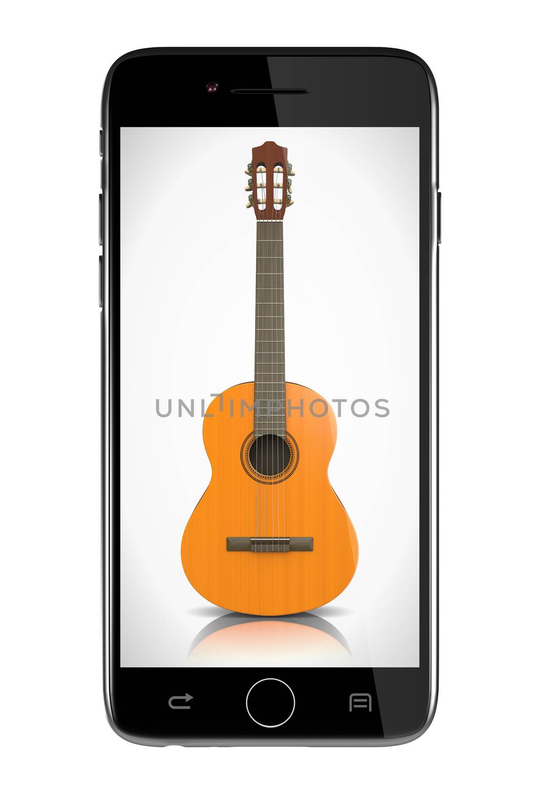 Smartphone Showing a Classical Guitar on White Background Illustration
