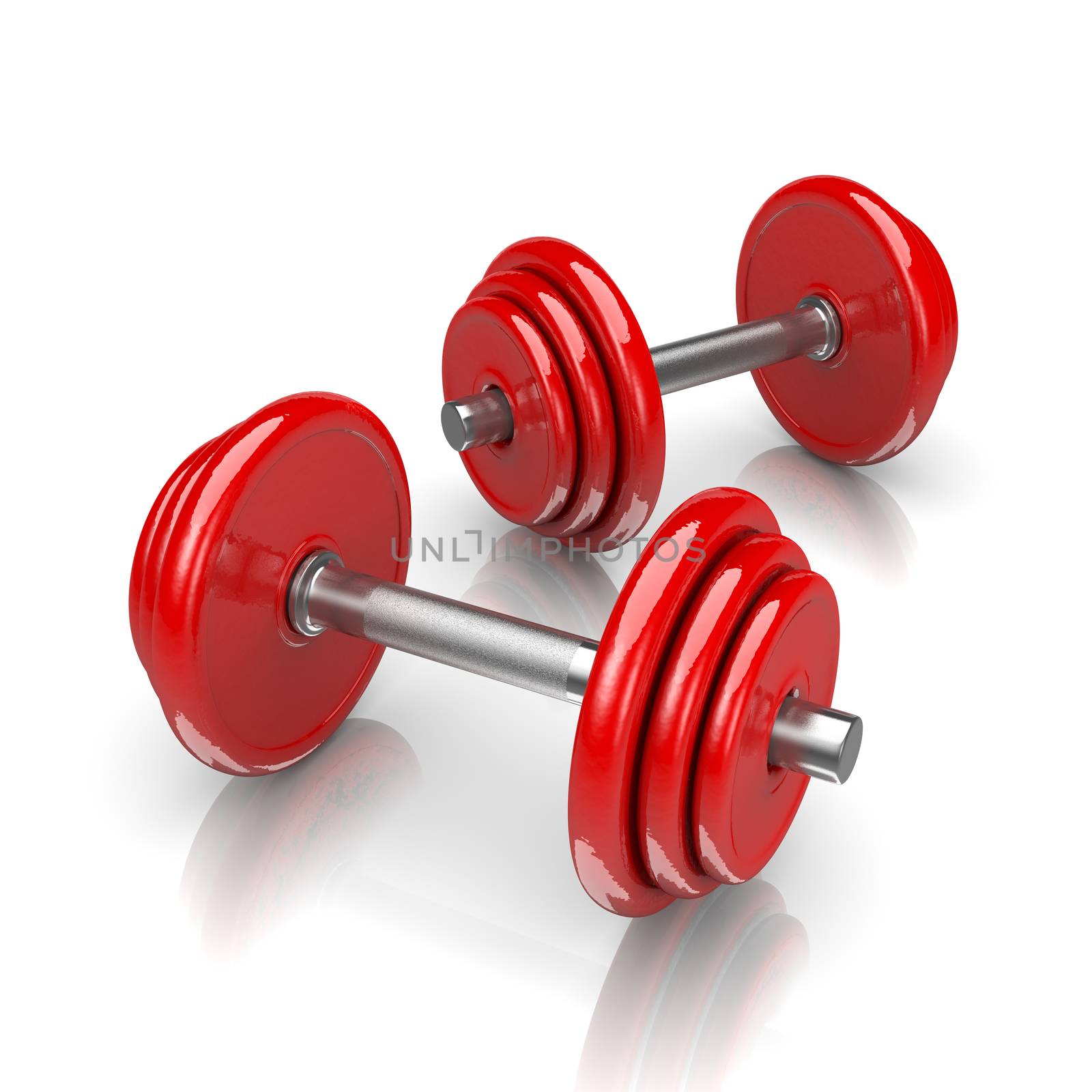 Couple of Red Weights on White Background 3D Illustration