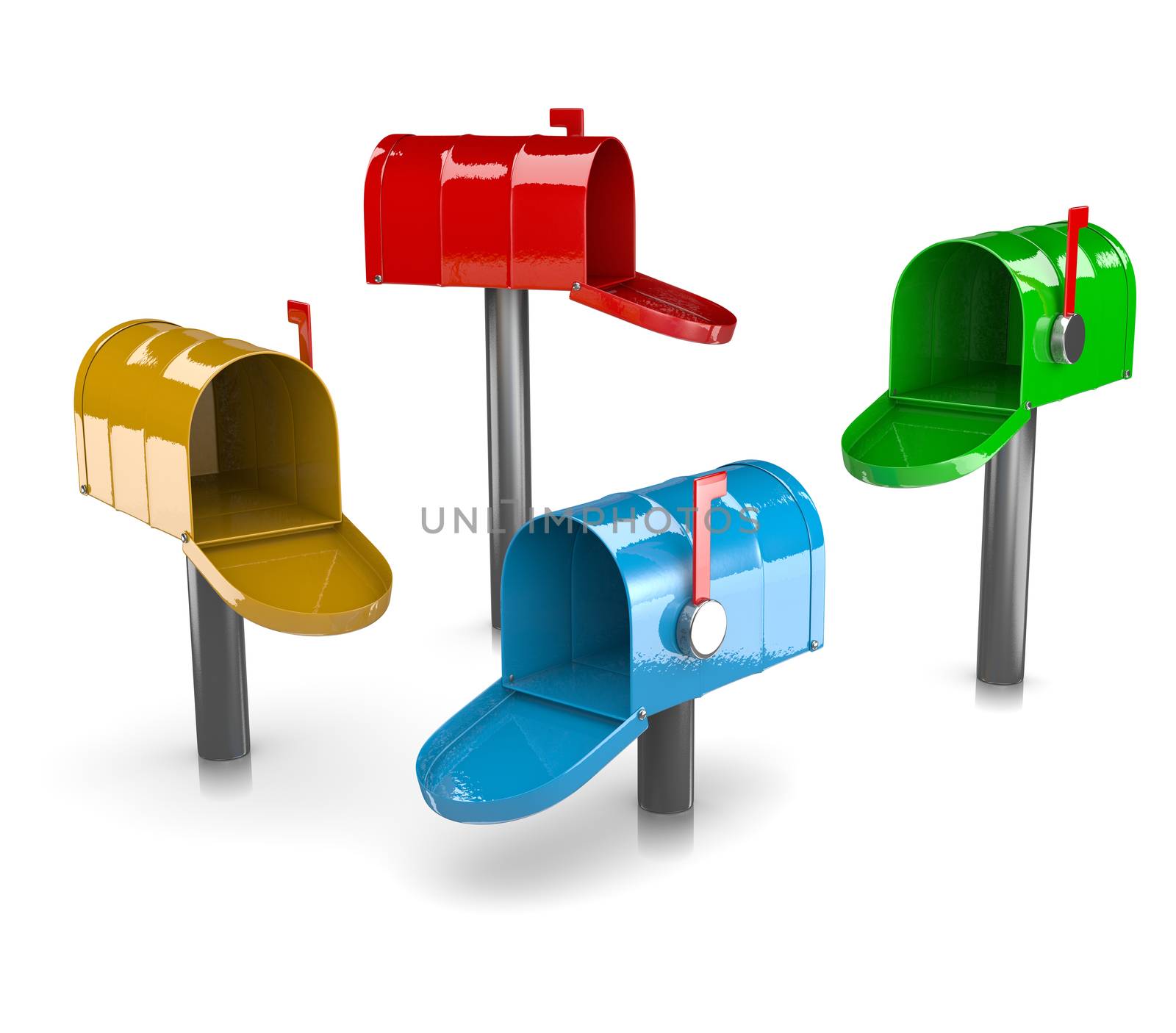 Colorful Mail Boxes Collection on White Background 3D Illustration