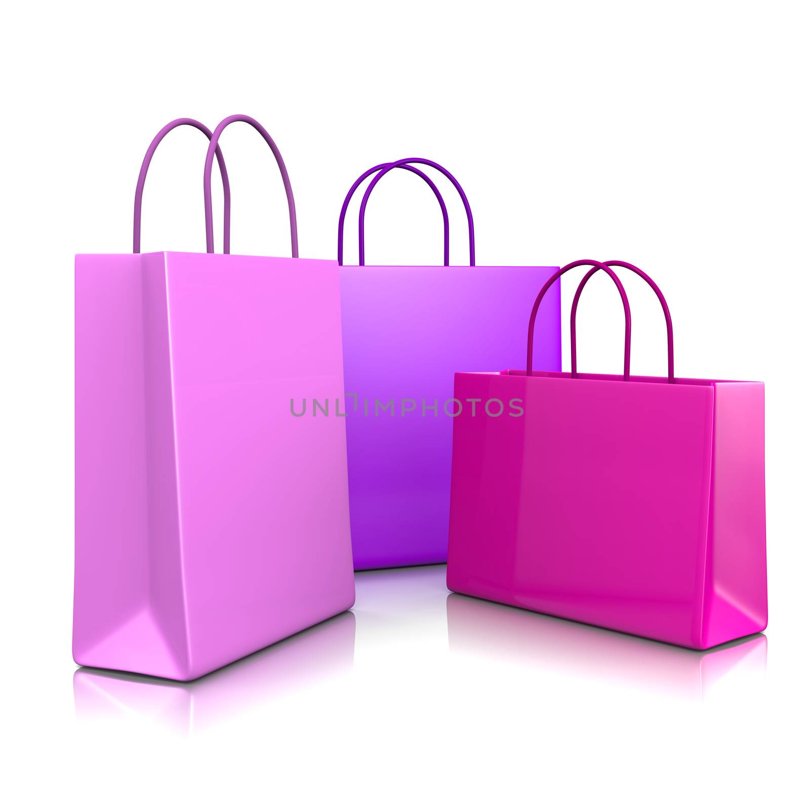 Pink and Violet Fashion Color Shopping Bags Isolated on White Background 3D Illustration