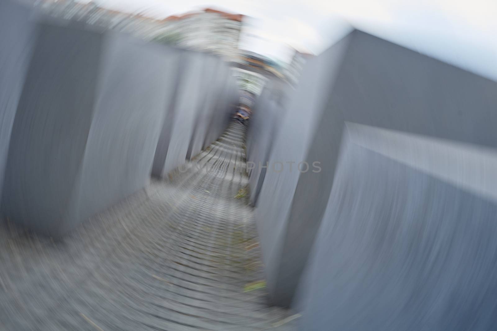 BERLIN, GERMANY - JULY 08: Memorial to the Murdered Jews of Europe photographed using a spin technique. July 08, 2015 in Berlin.