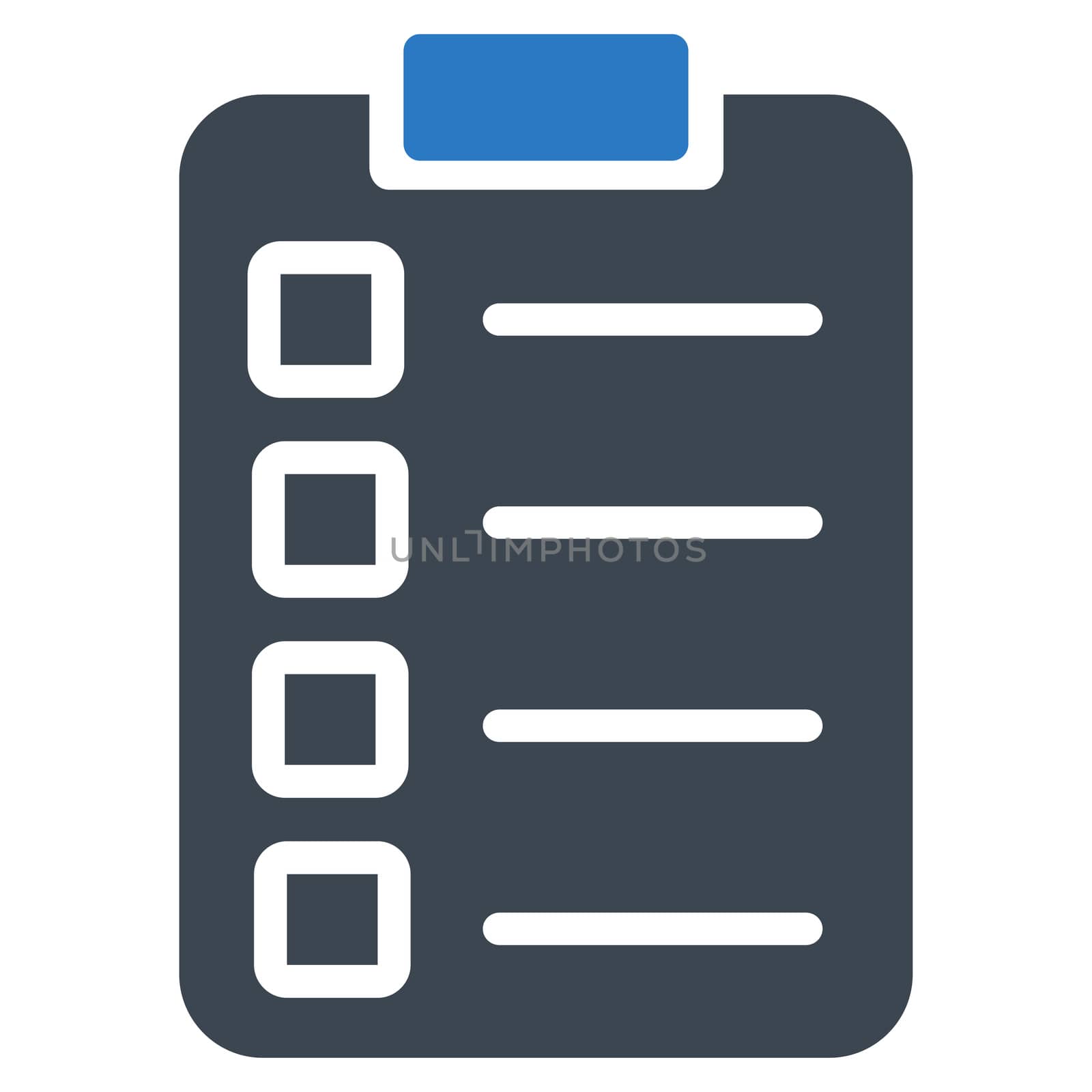 Test task icon. Glyph style is bicolor flat symbol, smooth blue colors, rounded angles, white background.