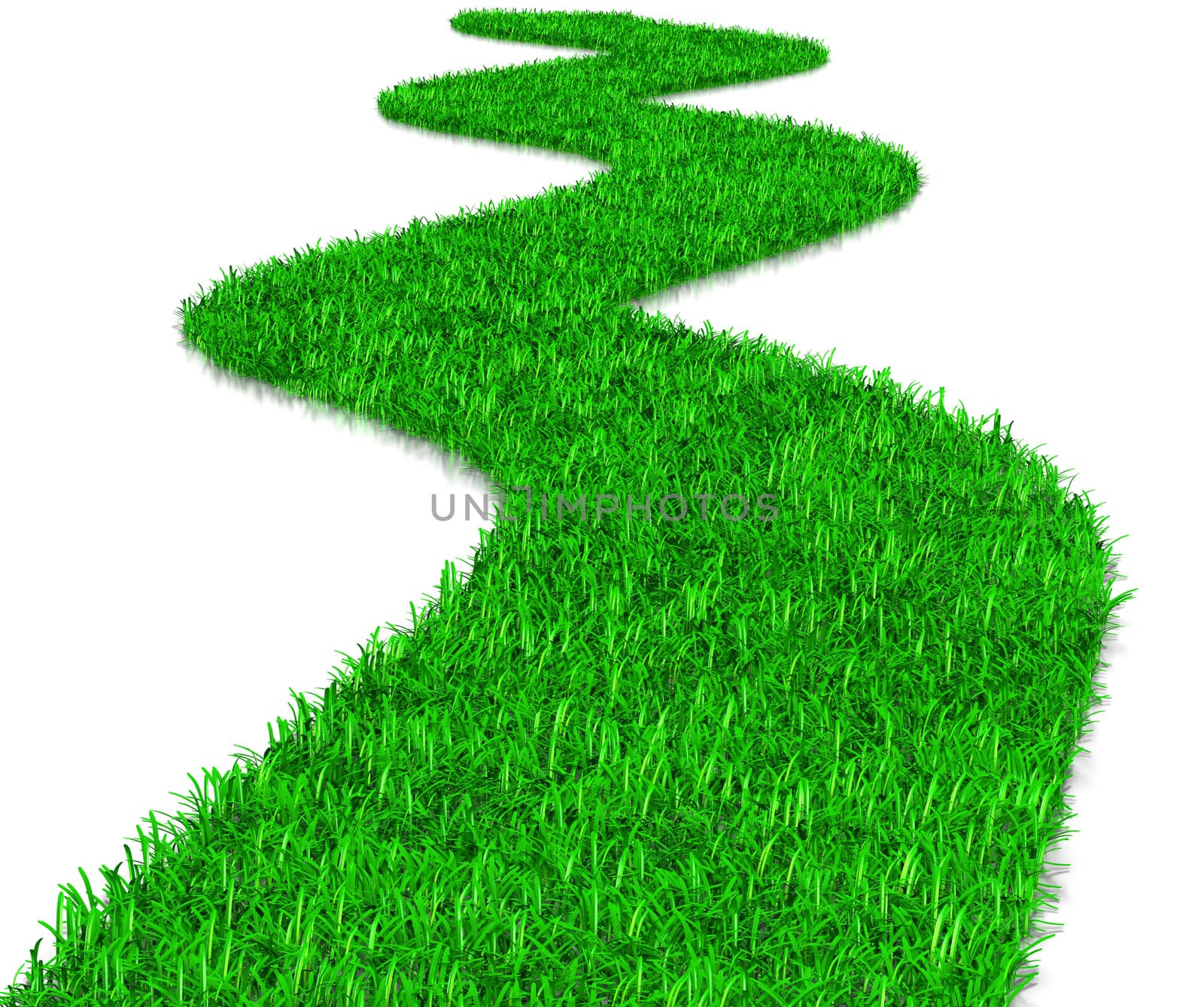 Green Grass Way 3D Illustration on White Background