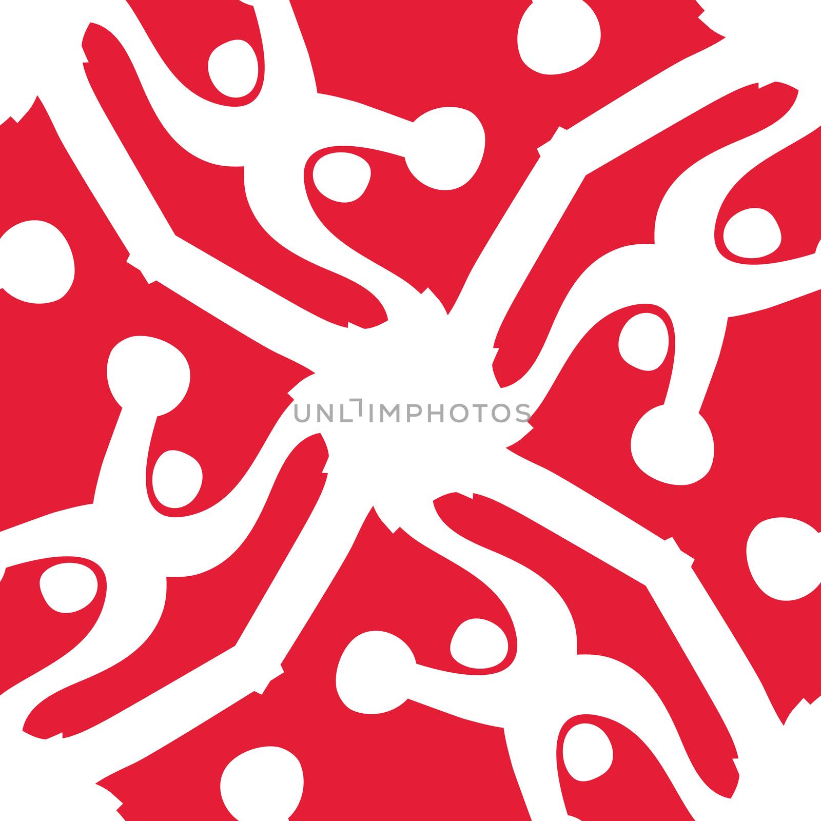 Repeating red background pattern of abstract circles and lines