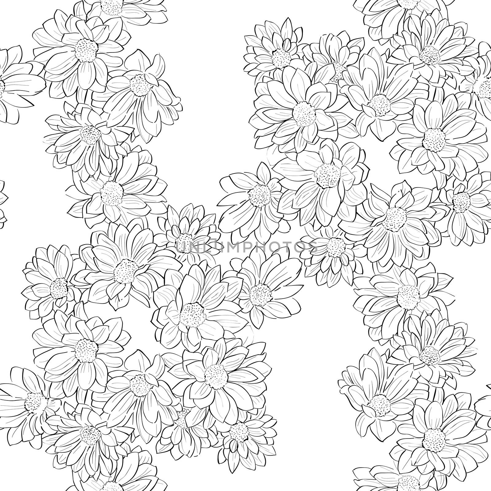 Seamless retro pattern with daisies drawing illustration over white