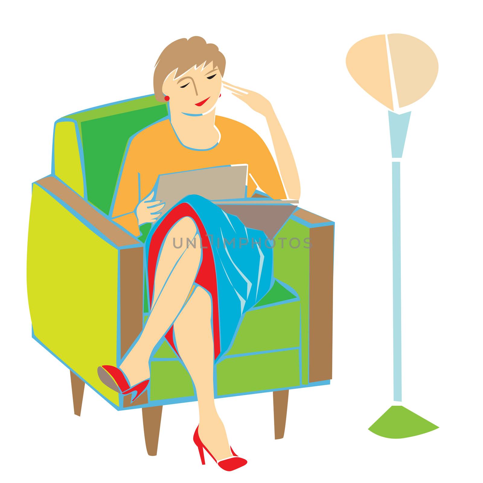 woman reading on armchair by catacos