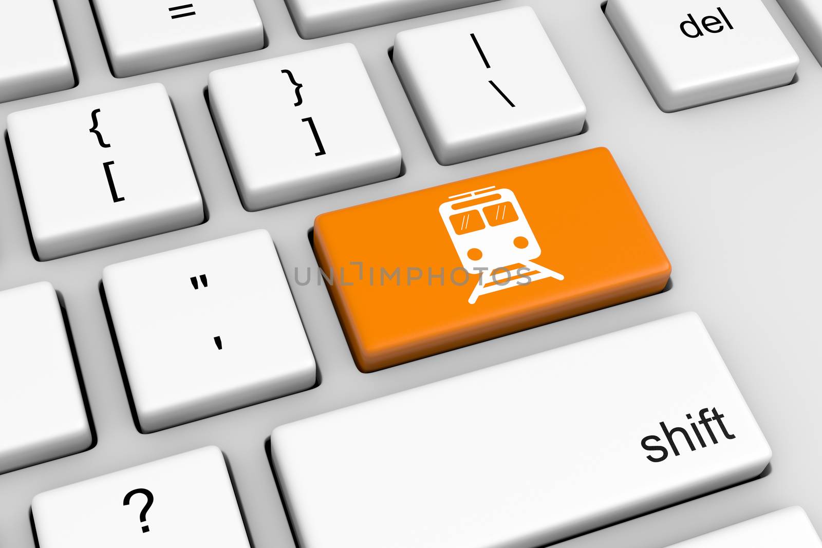 Computer Keyboard with Orange Train Button Illustration