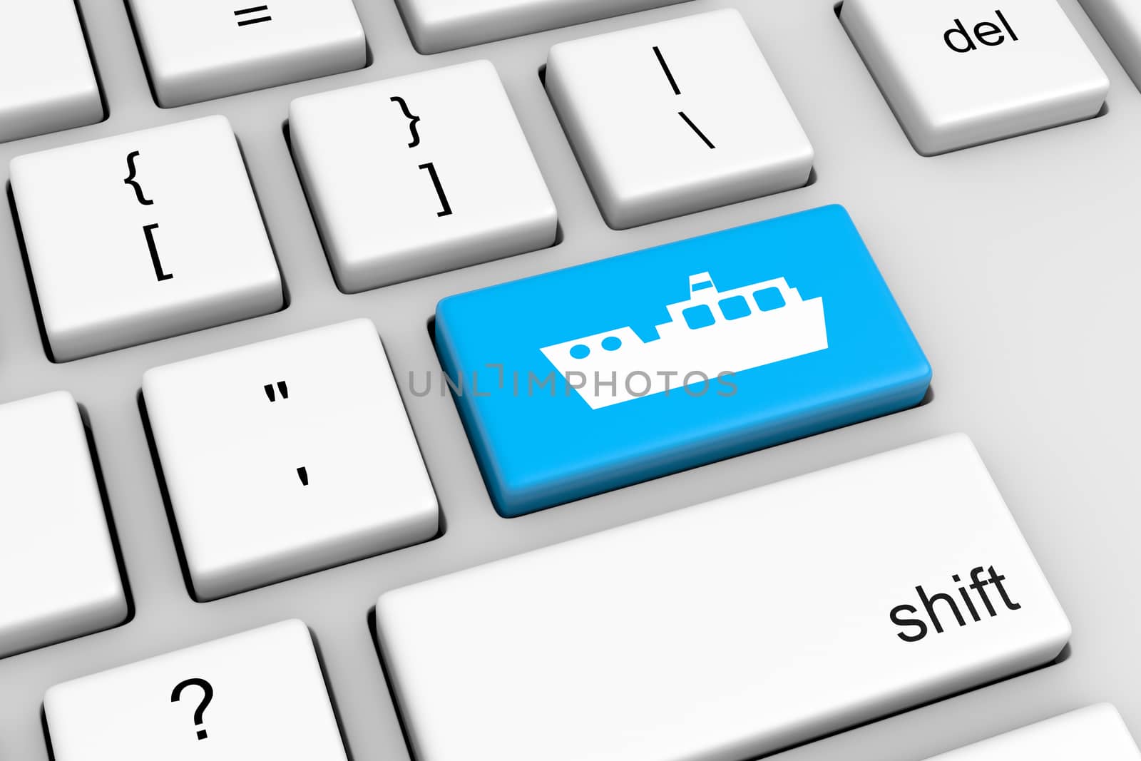 Computer Keyboard with Blue Ship Button Illustration