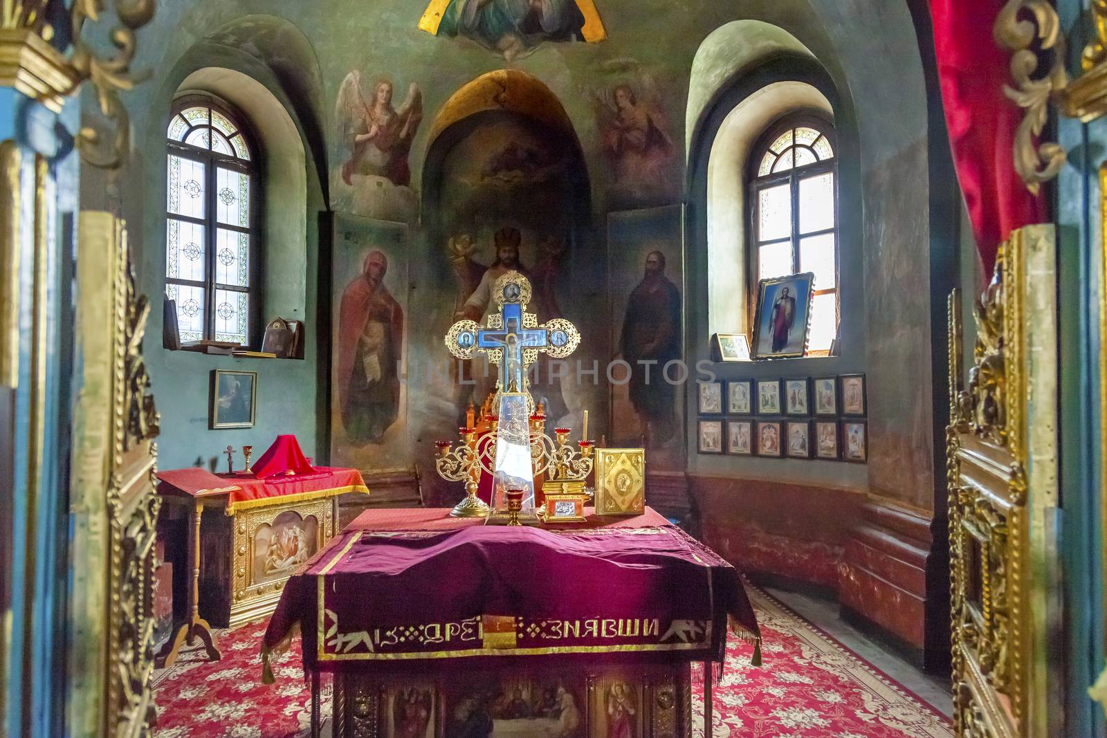 Ancient Mosaics Icons Rectory Saint Michael Vydubytsky Monastery Kiev Ukraine.  Saint Michael's is the oldest functioning Orthordox Monasatery in Kiev.  The original monastery was created in the 1000s, 10th Century.