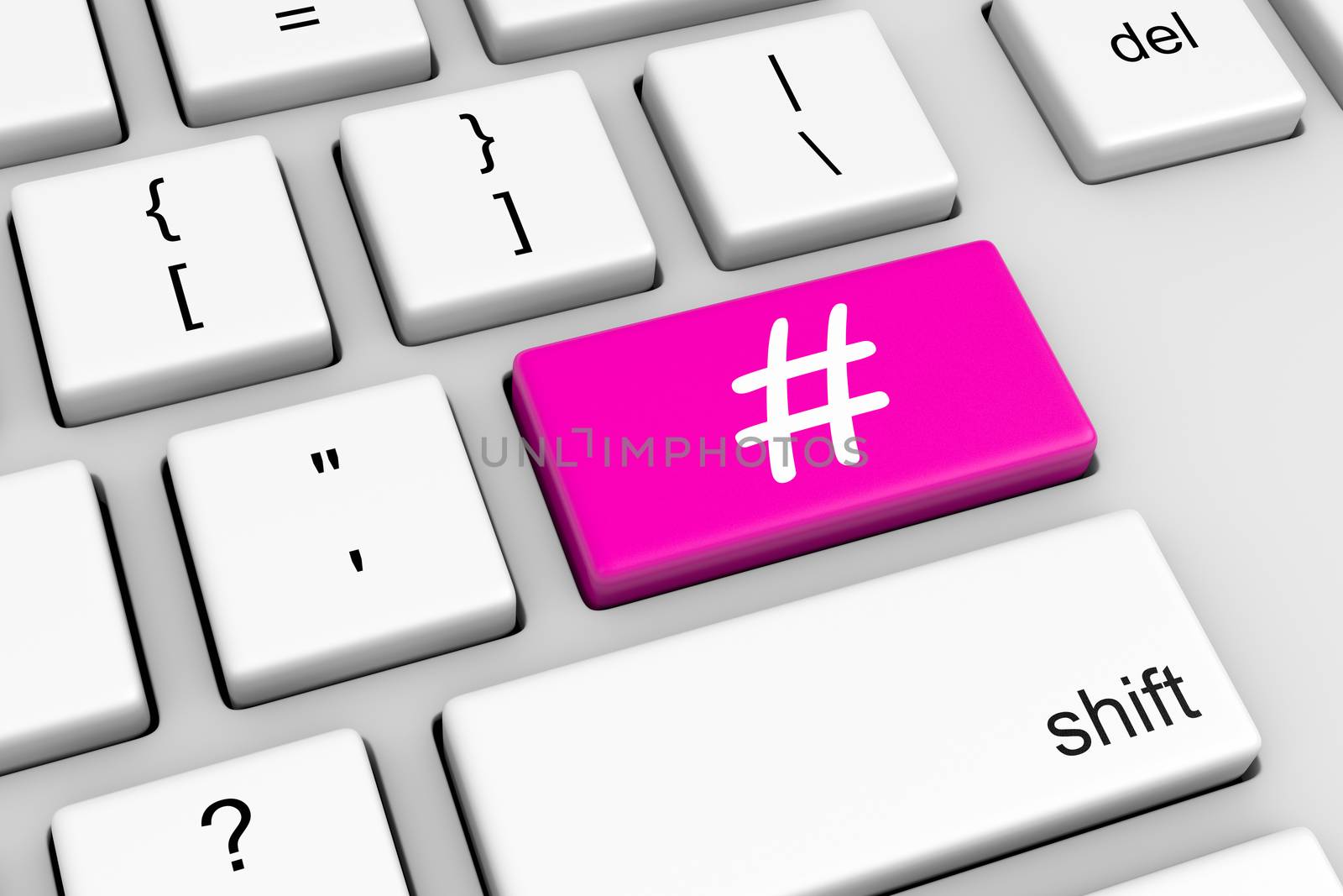 Computer Keyboard with Hashtag Symbol Button Illustration